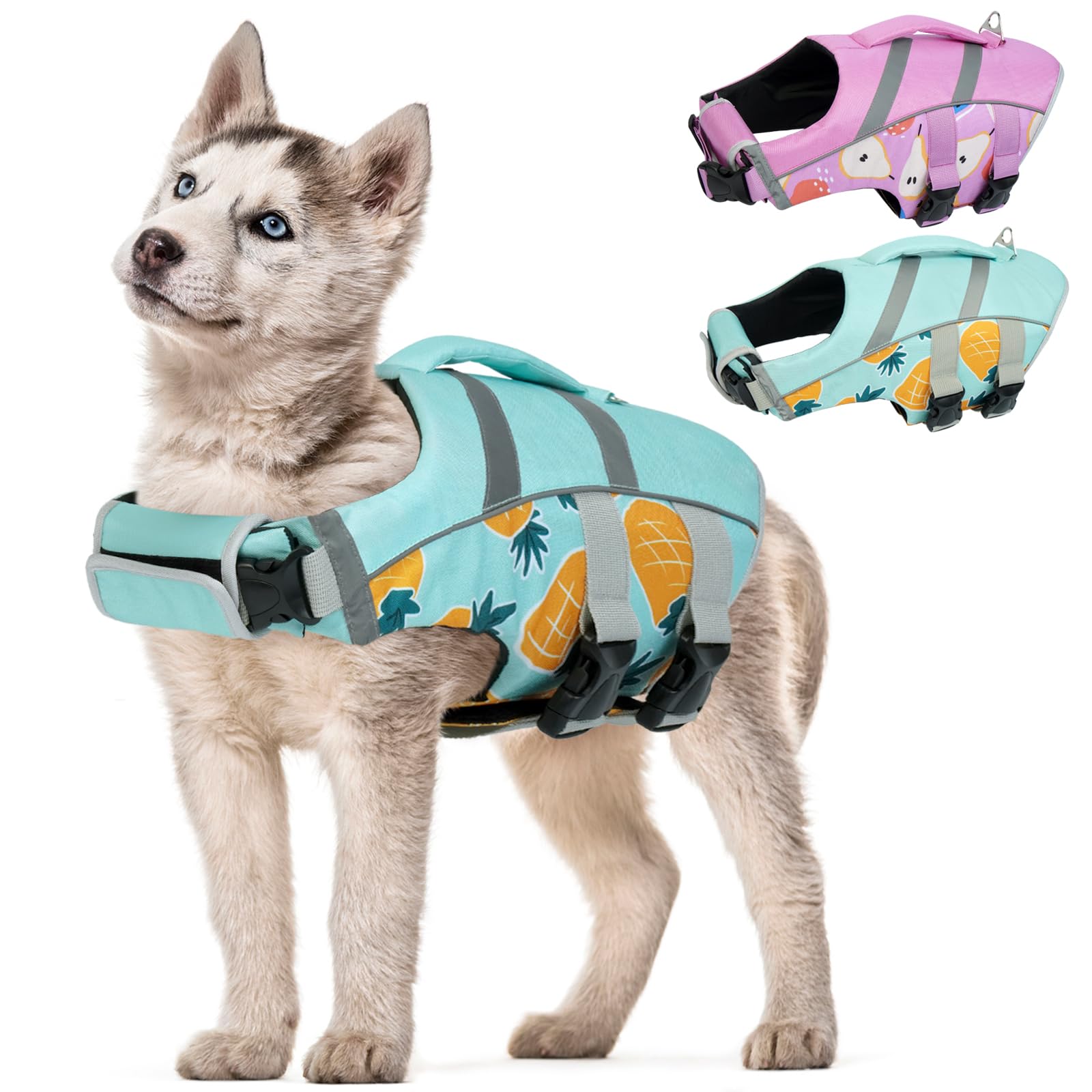 Kuoser Pineapple Small Dog Life Jacket, High Flotation, Reflective, Adjustable, Nylon, Xs, S (Chest Girth: 16.9-21.3')