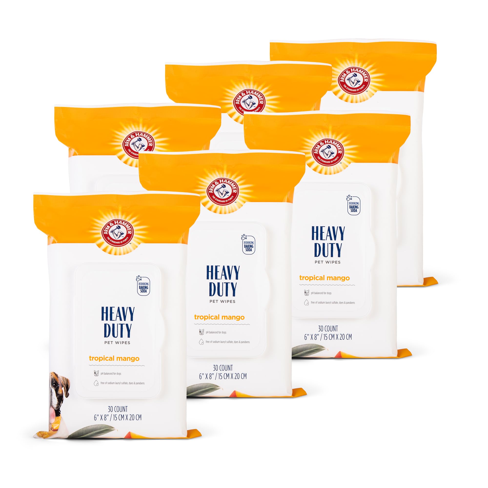 Arm & Hammer For Pets Heavy Duty Multipurpose Bath Wipes For Dogs, Travel Size, Mango Scent All Purpose Dog Wipes Remove Odor & Refresh Skin For Pets Travel Pet Wipes, 30 Count (Pack Of 6)