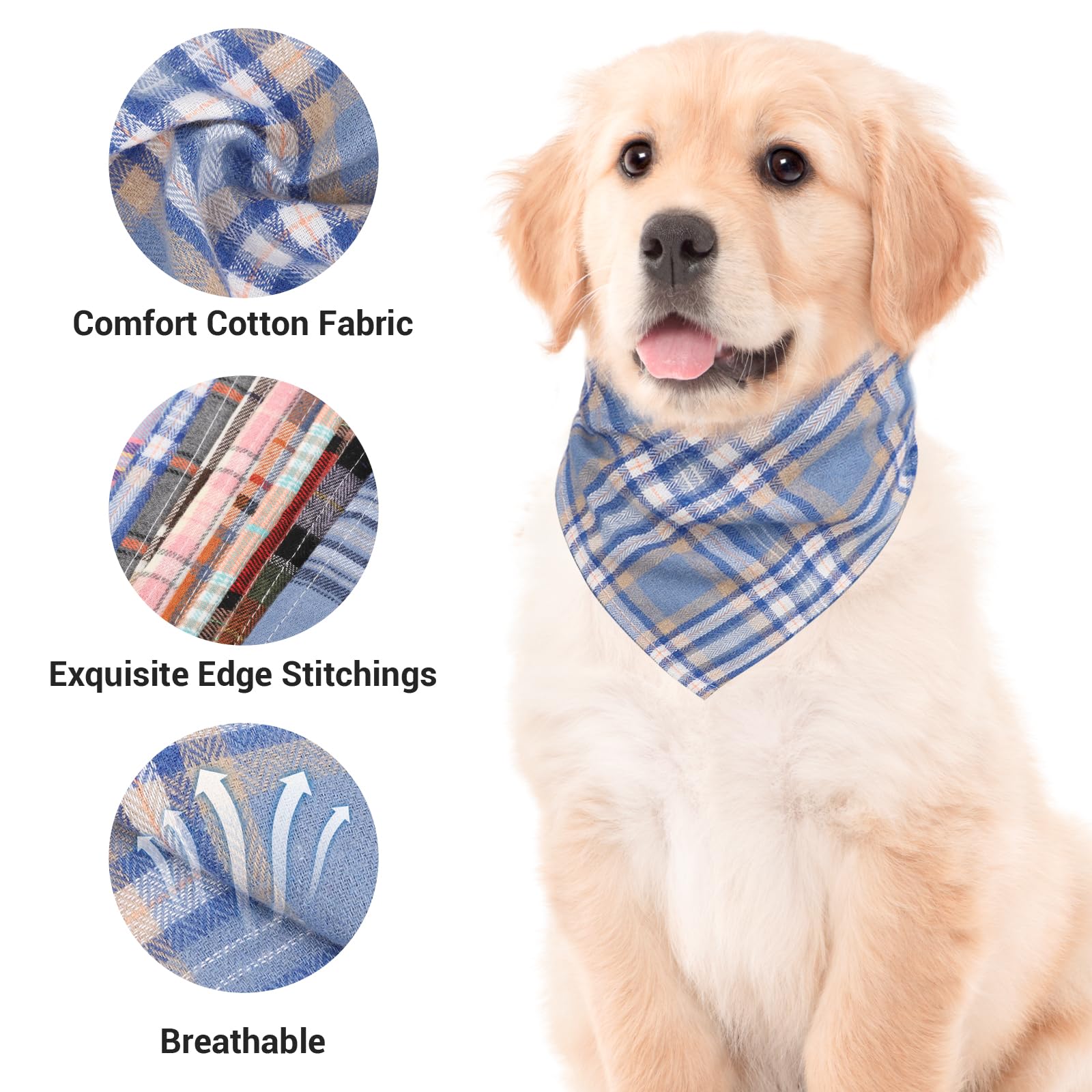 Segarty 30 Pack Dog Bandanas, 22.8''X15.7'' Triangle Plaid Bibs Pet Scarf Accessories Bulk For Medium Small Dogs Cats Large Pupp