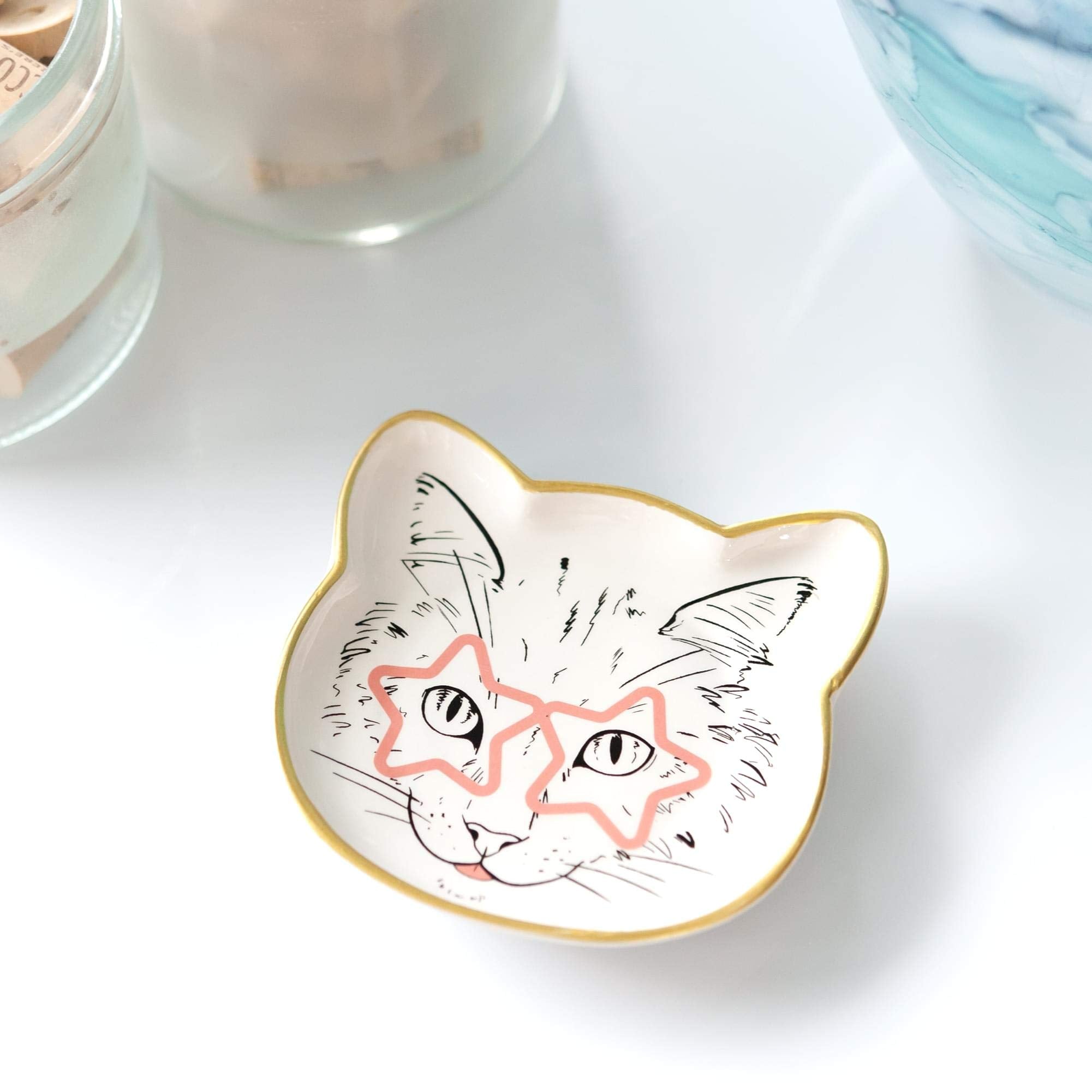 Cat Dish Plate | Small Ceramic Catchall Dish for Treats, Keys, Change, & More | Feed Your Pets Or Store Your Valuables
