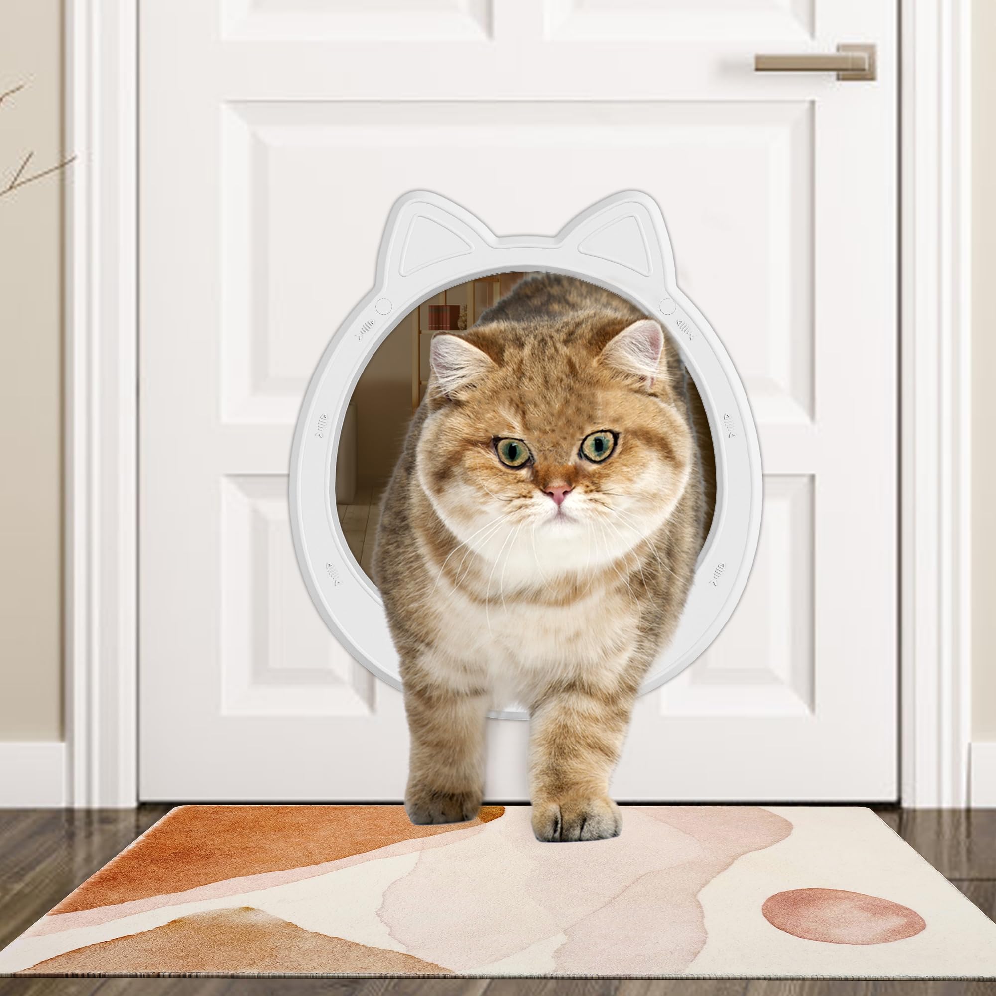 Caremyworld Large Cat Door - No-Flap Interior Pet Door, Easy DIY Setup, Up to 22 LBS, Plastic, Snow White, Model CW-SPC32-0-W