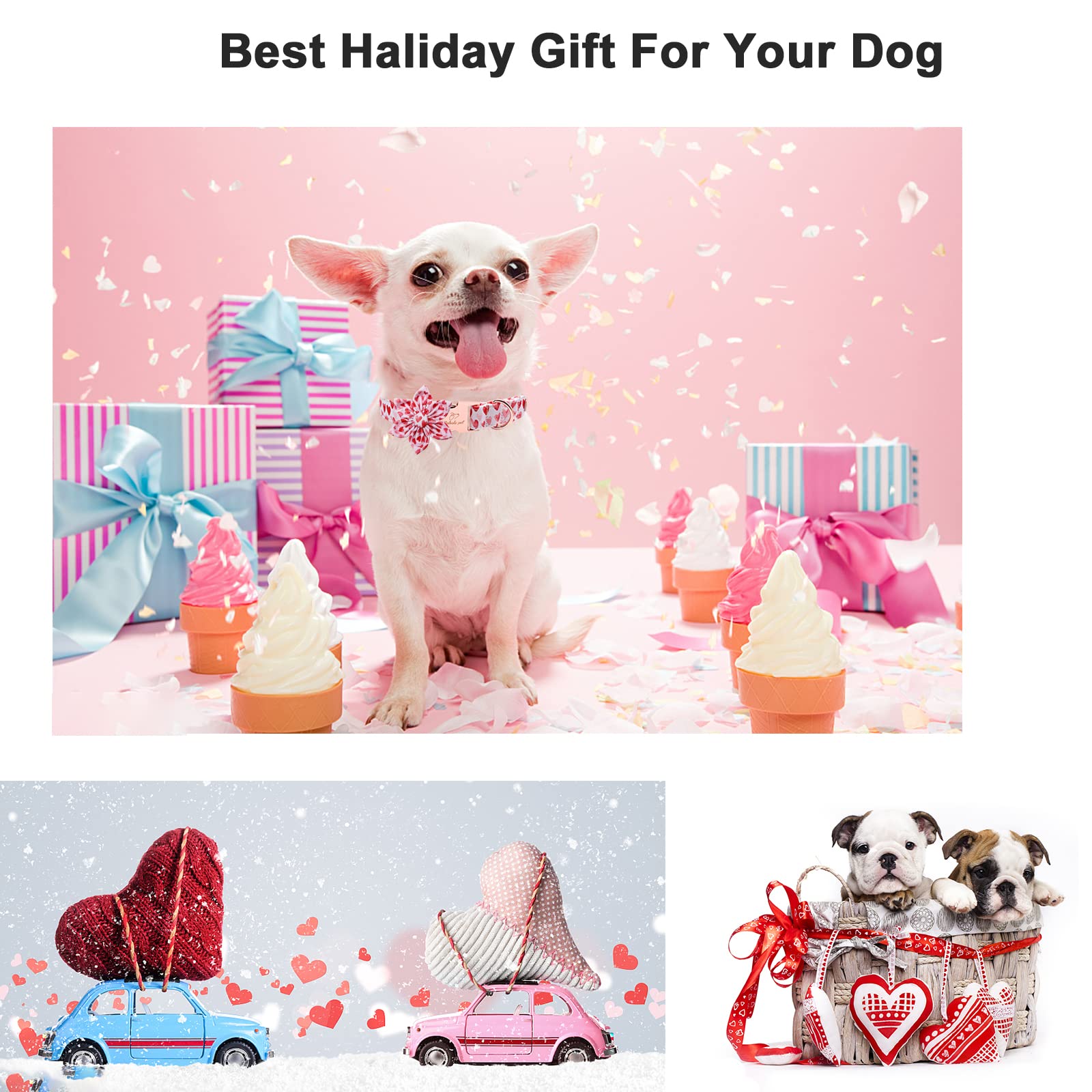 Babole Pet Valentine'S Day Dog Collar With Bow Tie,White Red Pink Love Male Dog Collar With Safety Metal Buckle Adjustable Puppy Collars For Small Medium Large Boy & Girl Dog,Xl-Neck 16'-26'