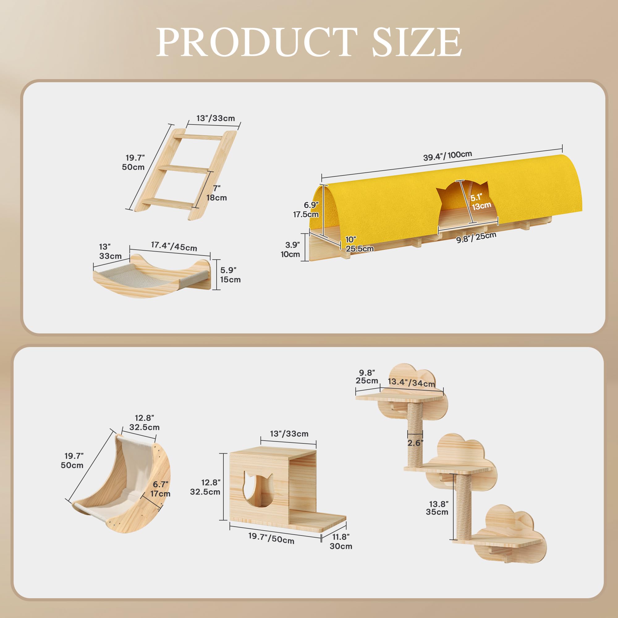 Homiflex Cat Wall Shelves and Perches, Solid Wood Wall Mounted Cat Furniture, Set of 13 Cat Climbing Shelves with Moon Hammock,