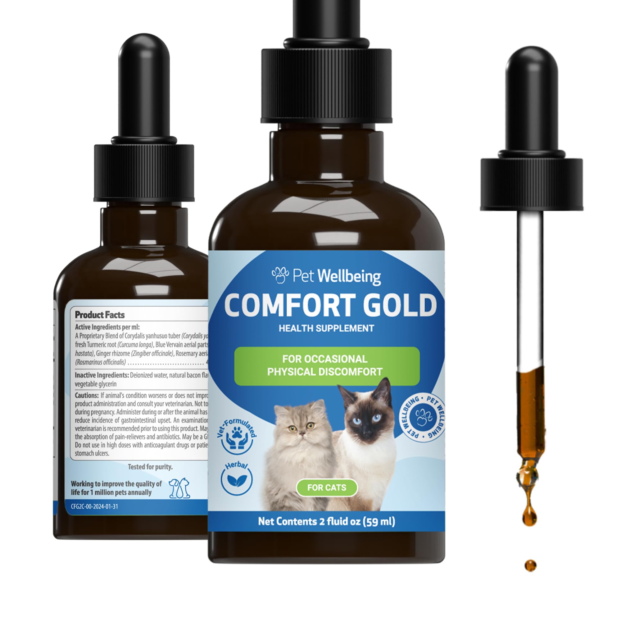 Pet Wellbeing Comfort Gold for Cats - Supports Feline Physical Comfort, Healthy Circulation, Corydalis, Turmeric - Veterinarian-