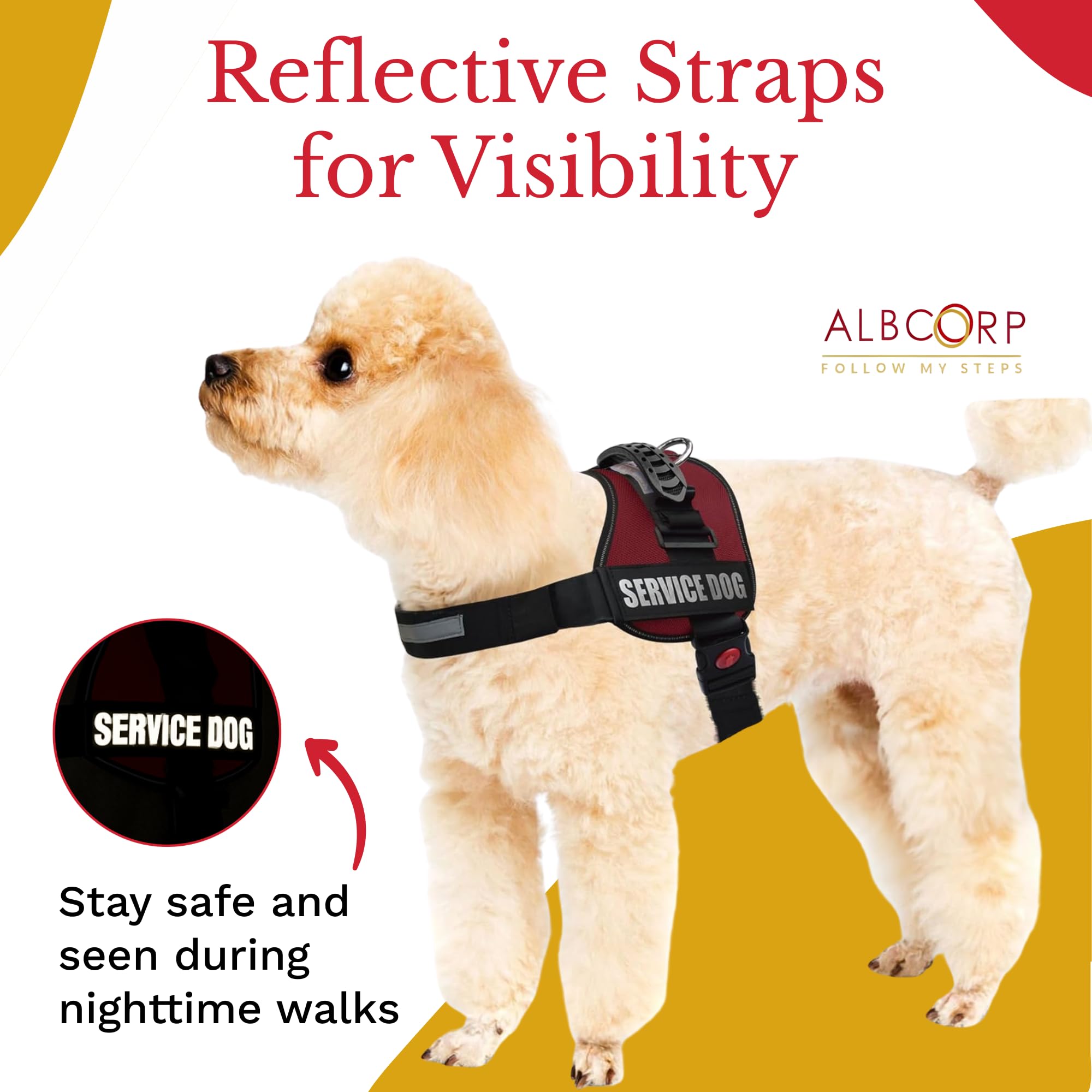 ALBCORP Reflective Service Dog Vest Harness - No-Pull Harness with Handle & Comfy Mesh Padding - Available in Sizes XXS-XL- with