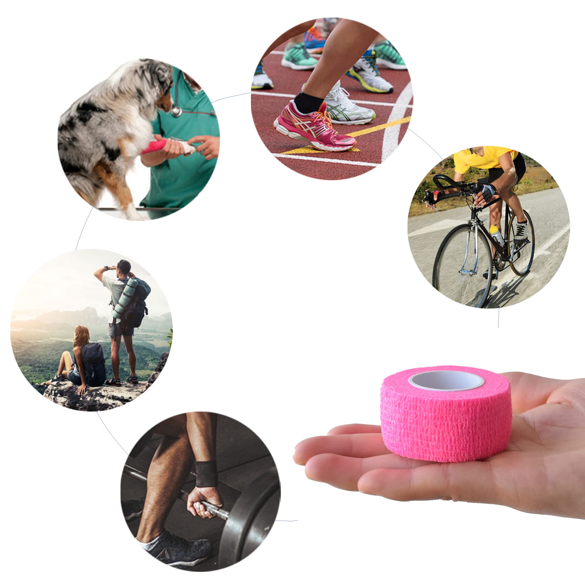 Gondiane 9 Pack 1 x 5 Yards Self Adhesive Bandage Wrap Self Stick Wrap for Ankle, Wrist, Finger, Sports, Breathable Cohesive Vet