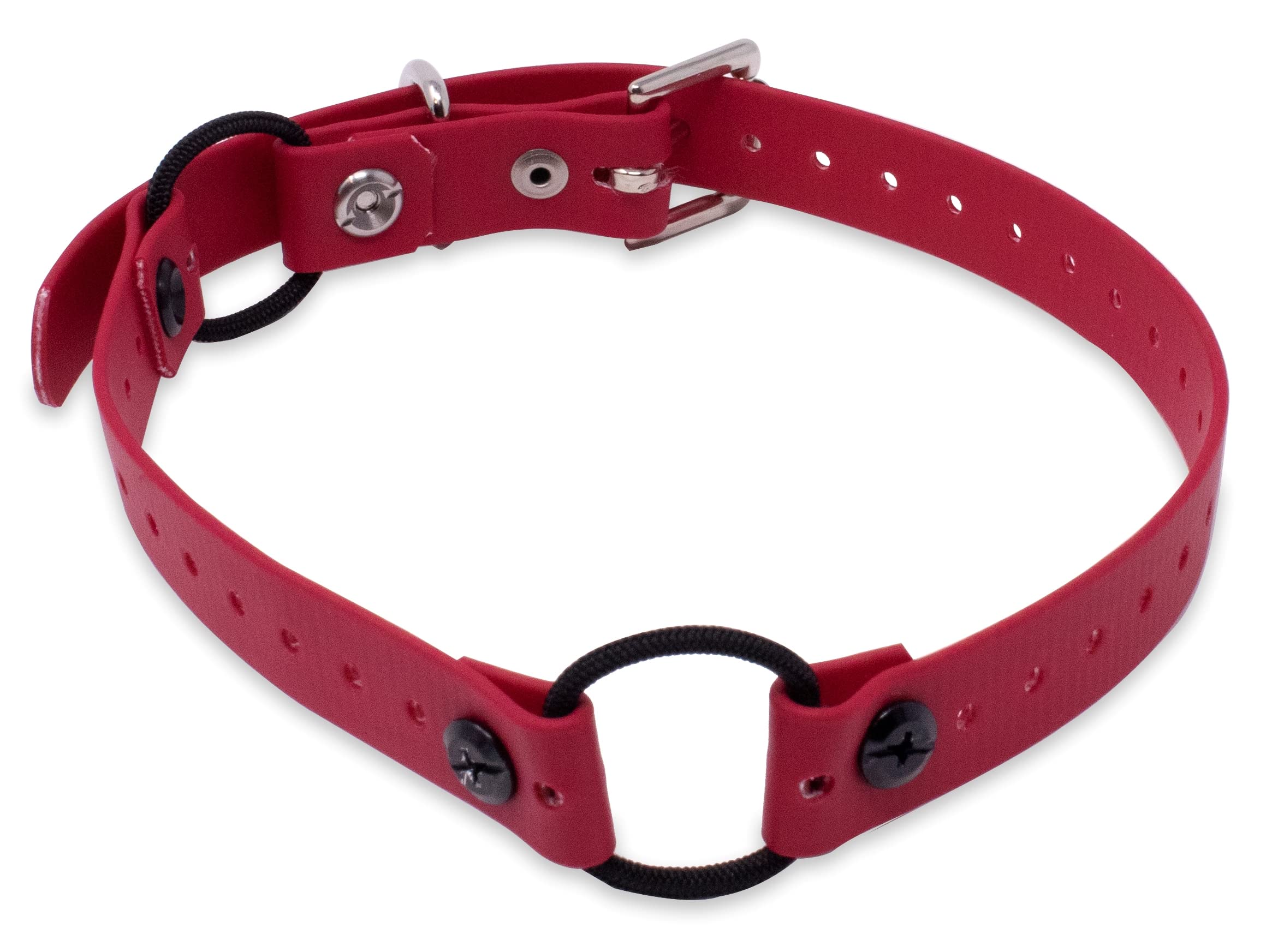 Educator Dog Mini Double Bungee Dog Collar, Biothane, Waterproof, Odorproof, Metal Buckle And D Ring With Two Comfort Loops, Adjustable For Custom Fit, 3/4-Inch, Red