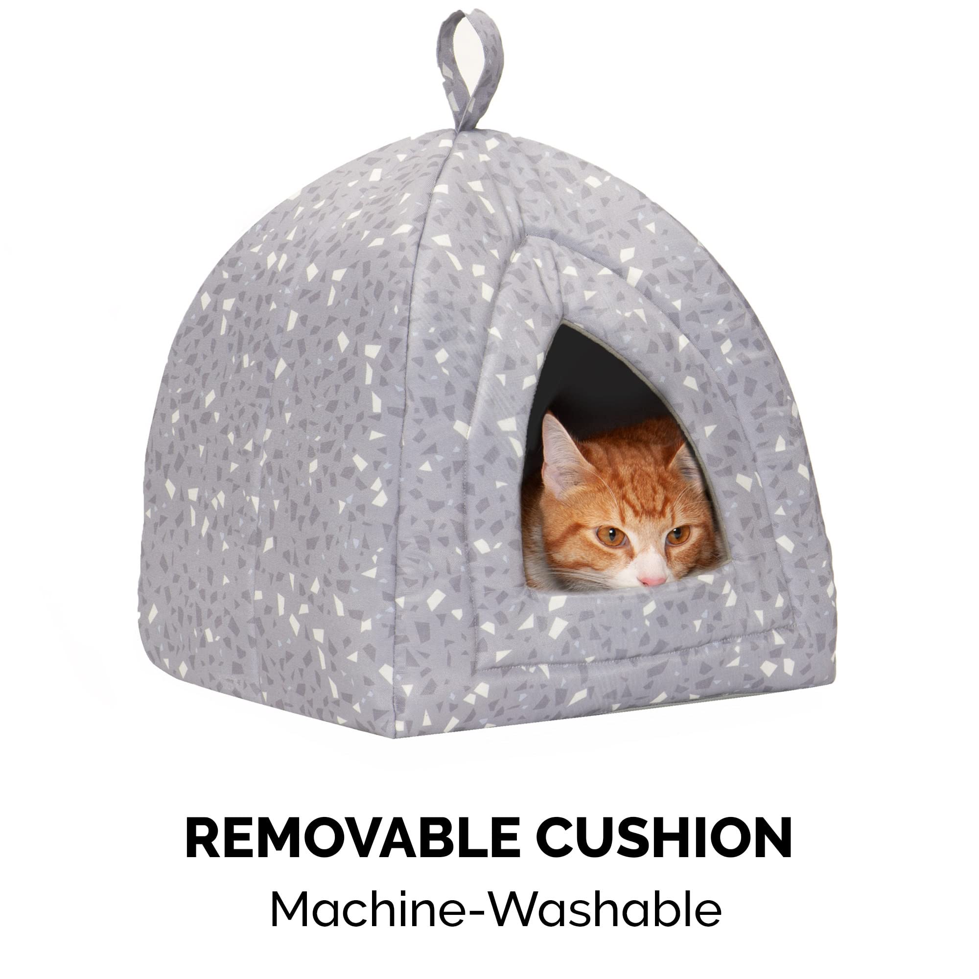 Furhaven Small Cat Bed - Washable Polycanvas Pet Tent, Gray Terrazzo, Model 92207151