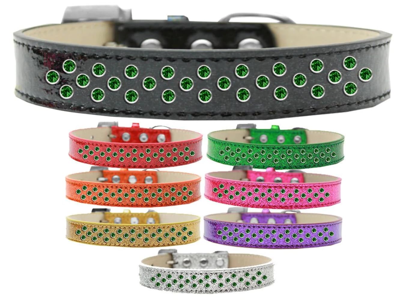Dog, Puppy & Pet Ice Cream Collar, Emerald Green Crystal Rimsets Sprinkles Red 16