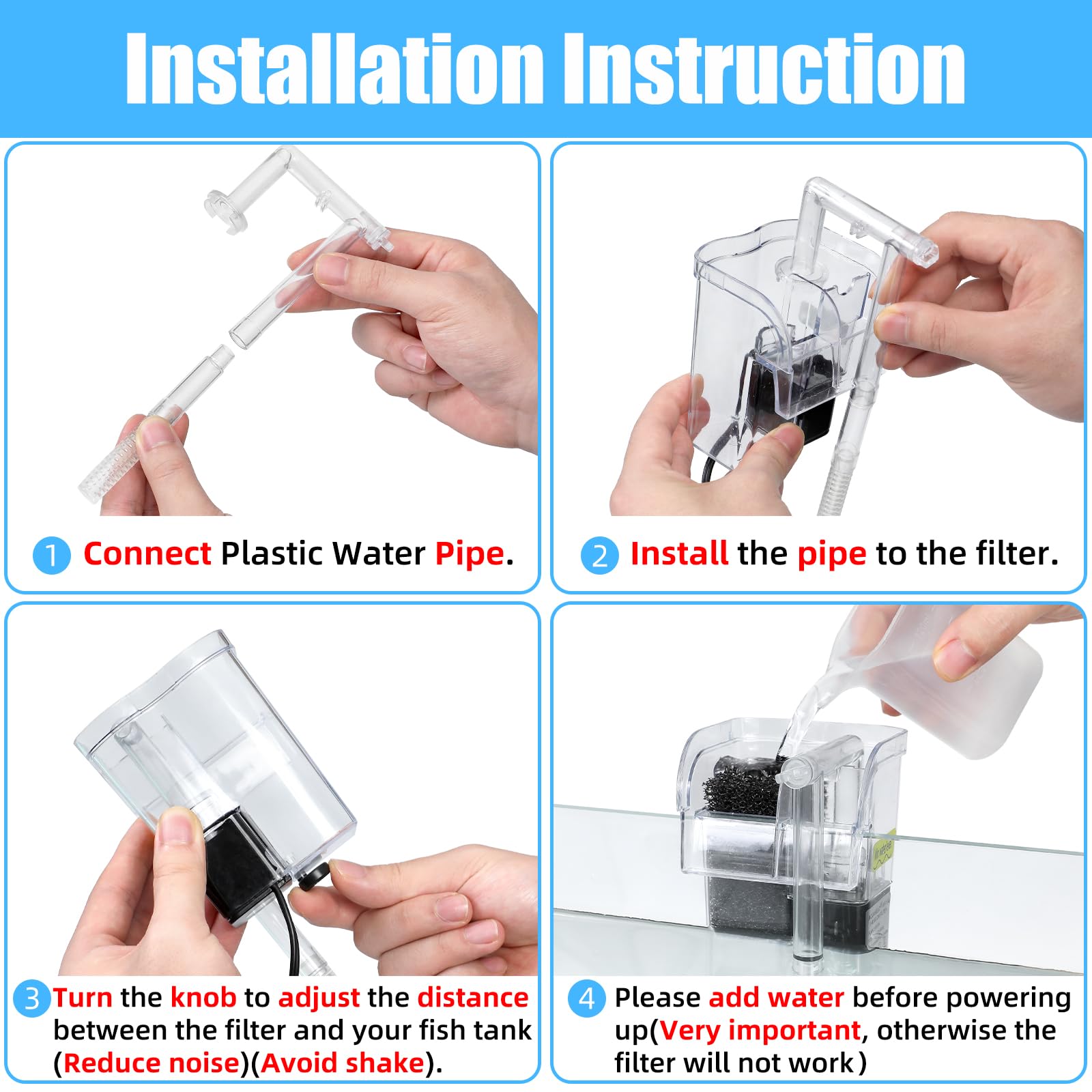 Aquaneat Aquarium Hang On Hob Power Filter 5 Gallon Small Fish Tank Filter 90Gph (Up To 5Gal)