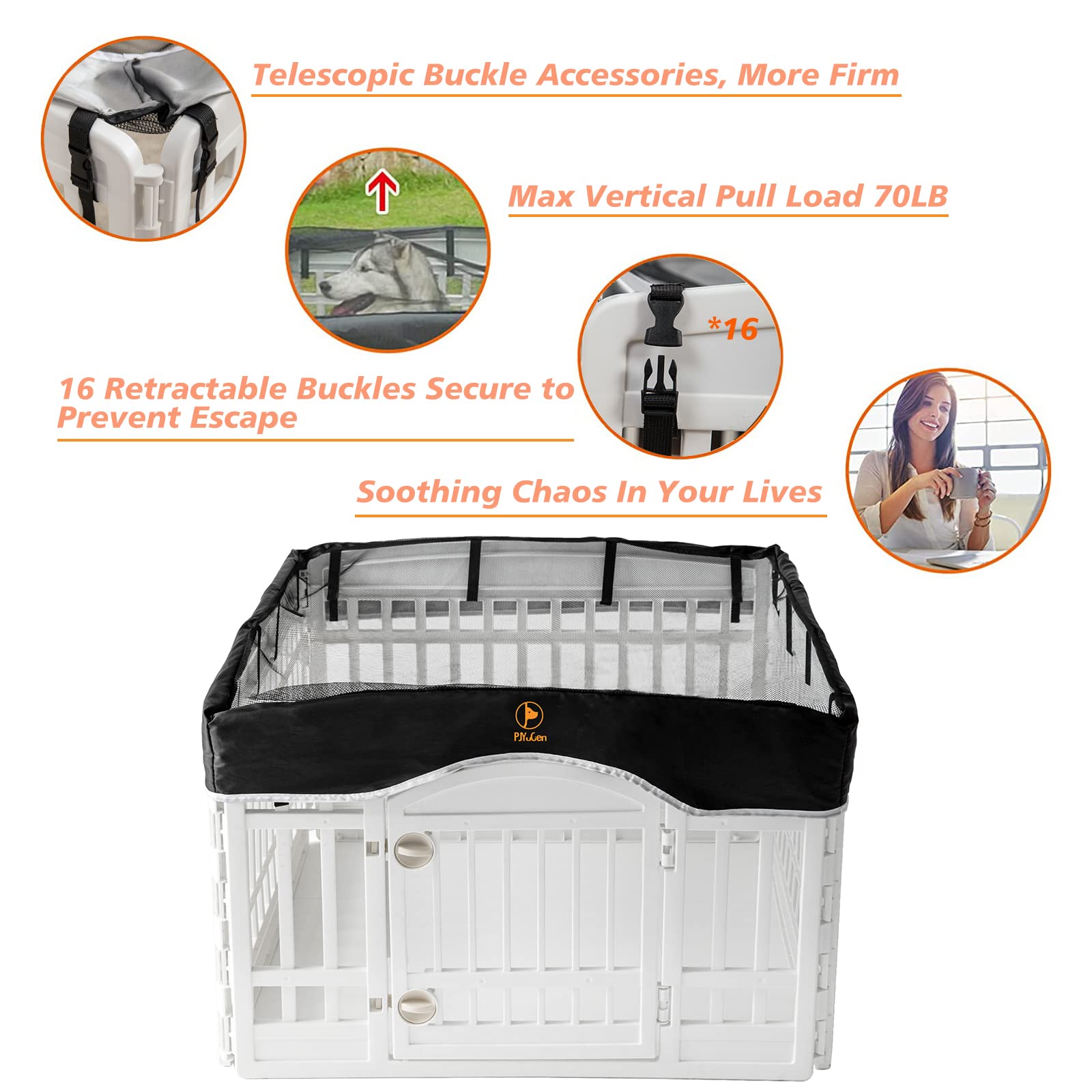 PJYuCien Dog Playpen Mesh Top Cover, Black, Fits 36 Inch 4 Panel Plastic Exercise Playpen, Model 0623, Oxford & Mesh Cloth