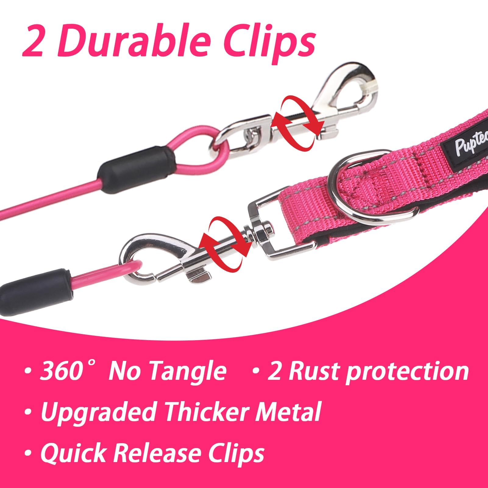 Pupteck Chew Proof Dog Leash For Small Medium Large Dogs, Heavy Duty Dog Leashes With Padded Handle, Steel Cable Lead With Detac