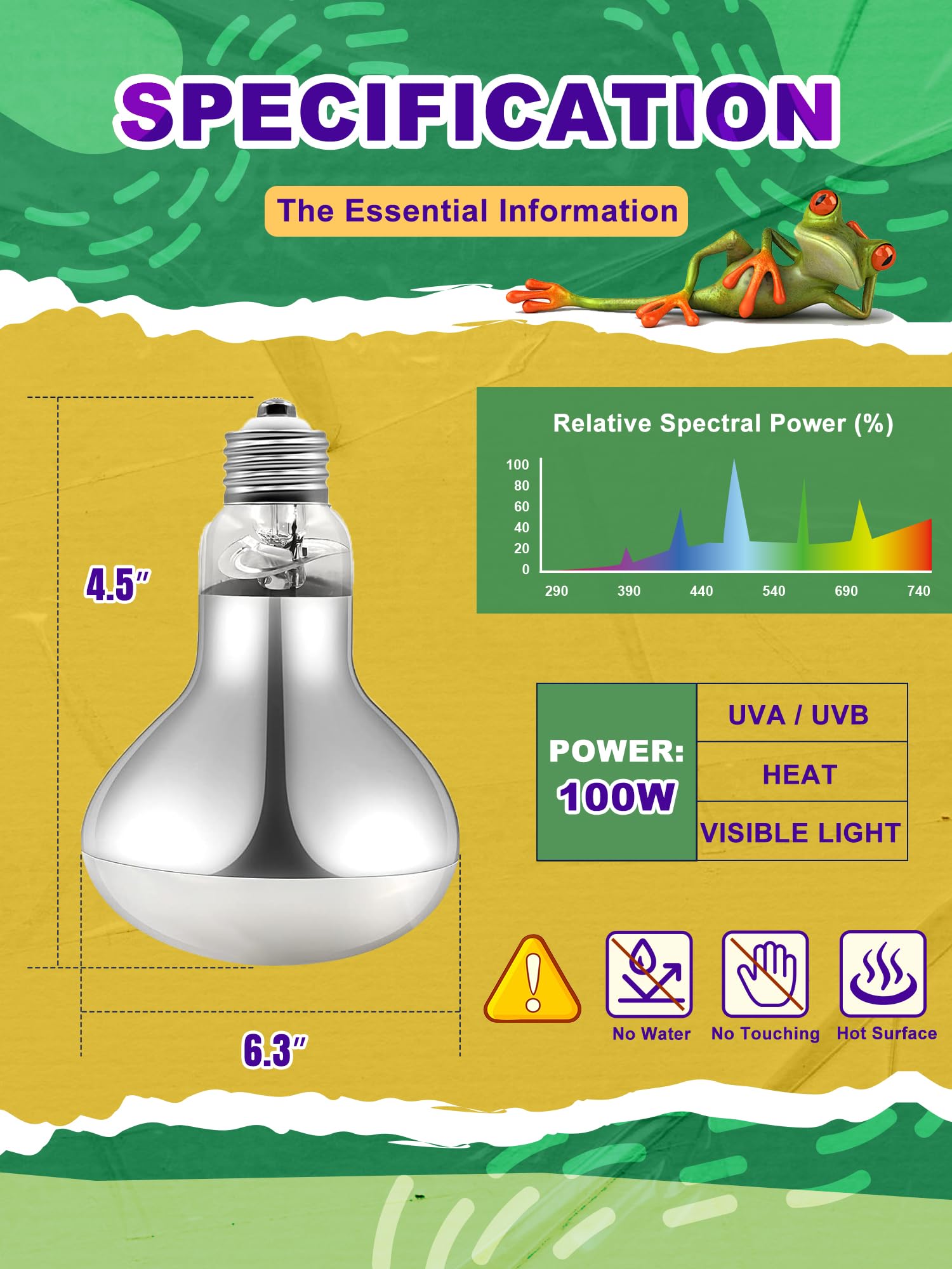 Heat Lamp Bulb, 100 Watt Full Spectrum Uva Uvb Reptile Heat Bulb, Basking Spot Light, Simulate Natural Sun Light For Reptile And