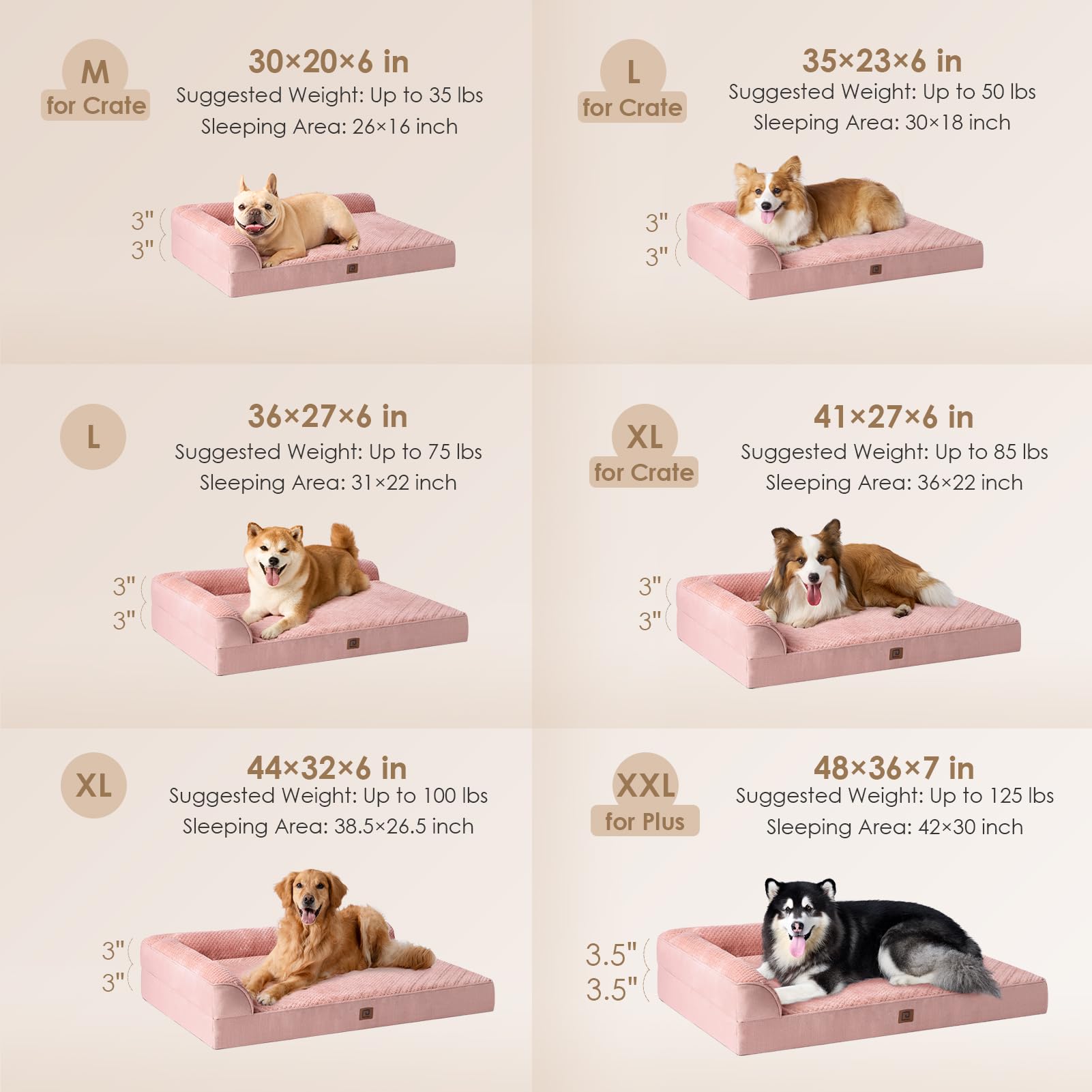Eheyciga Memory Foam Large Dog Bed, Orthopedic Dog Beds For Large Dogs, Waterproof Egg Crate Dog Couch Bed With Washable Removable Cover And Non-Slip Bottom, L Shaped Dog Bed, Dusty Pink