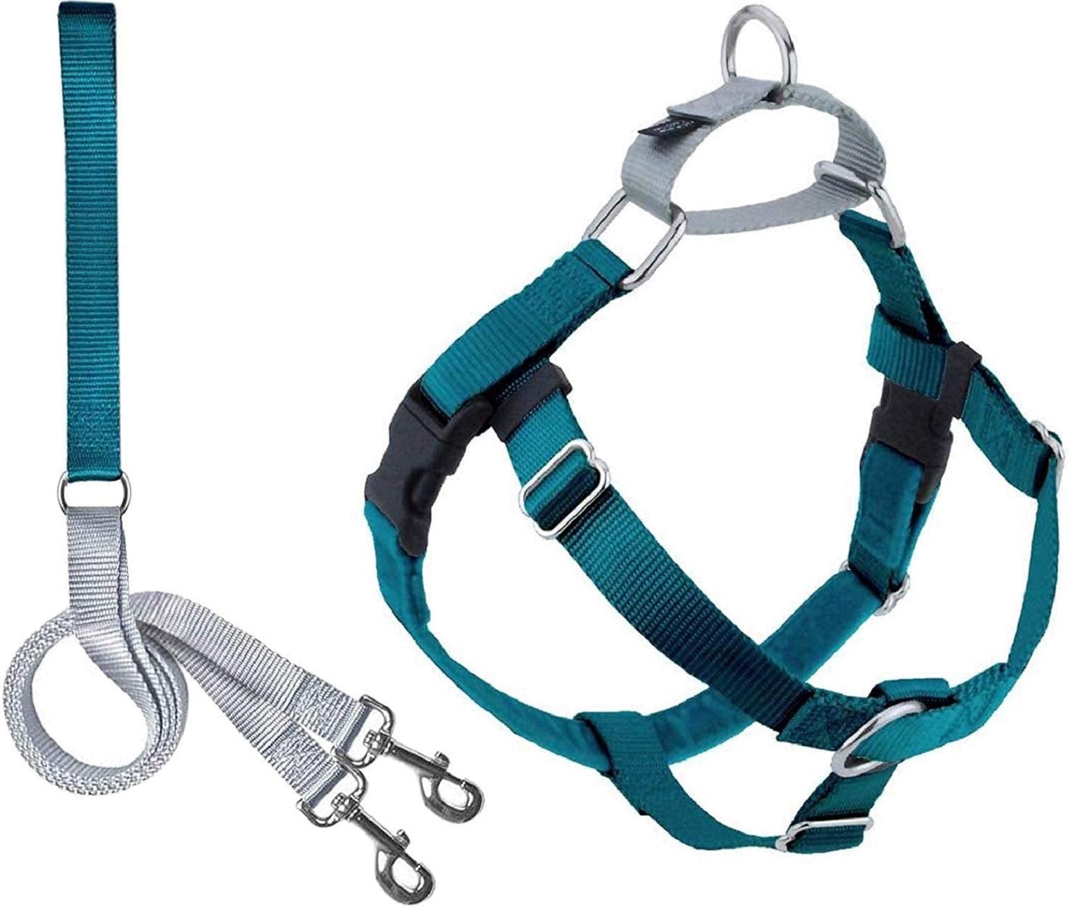 2 Hounds Design Freedom No Pull Dog Harness, Adjustable Harness And Leash Set, Easy Walking & Comfortable Control, Fits Small, Medium & Large Dogs, Solid Colors, Made In Usa, 5/8' Sm, Teal