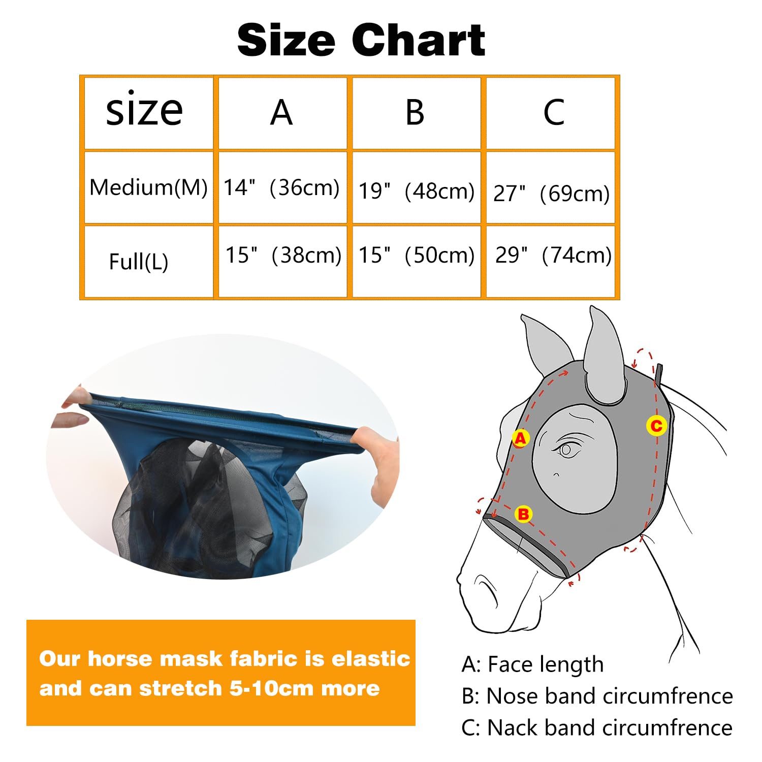 Super Comfort Fly Marsks for Horses of 4pcs Set-Horse FlyMask with Ears- Elasticity Fly Mask with UV Protection(Size:L