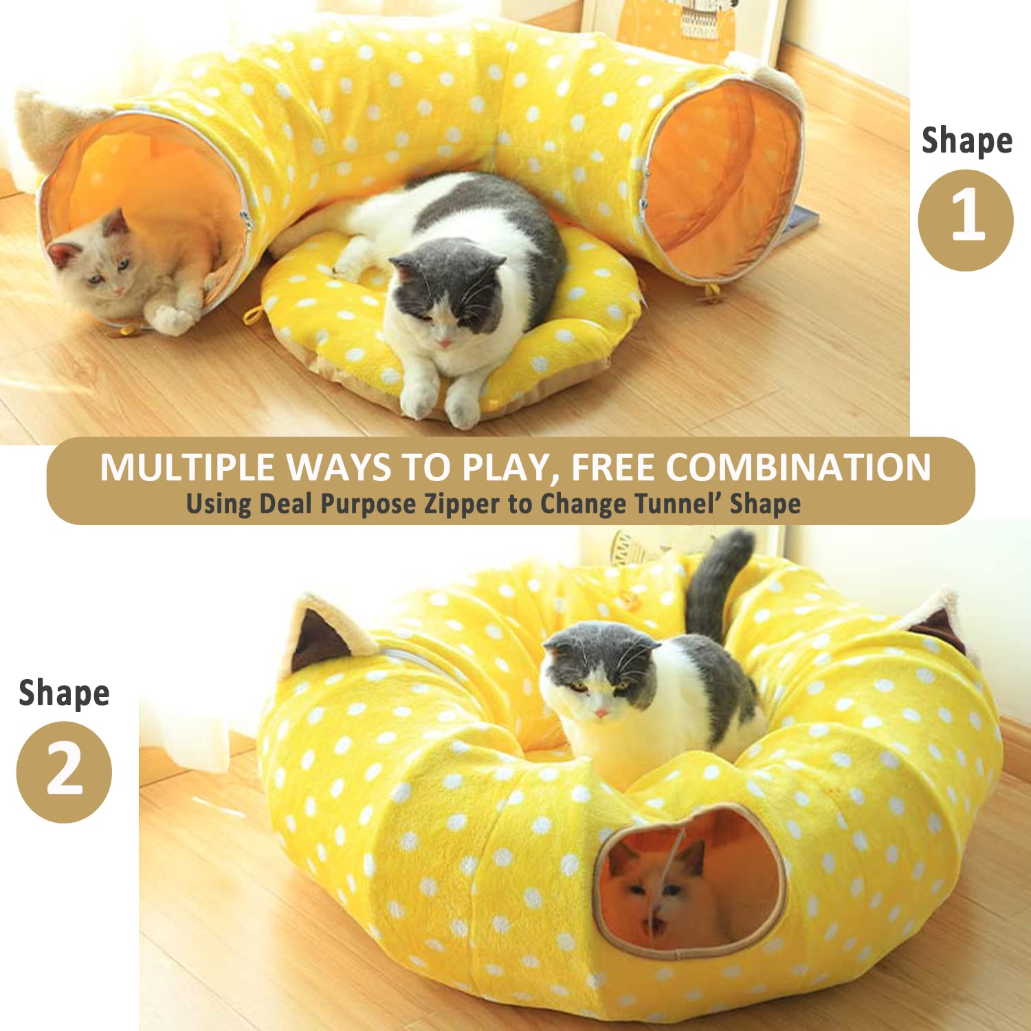 Auoon Cat Tunnel Bed With Central Mat,Big Tube Playground Toys,Soft Plush Material,Full Moon Shape For Kitten,Cat,Puppy,Dog,Rabbit,Ferret,Pink