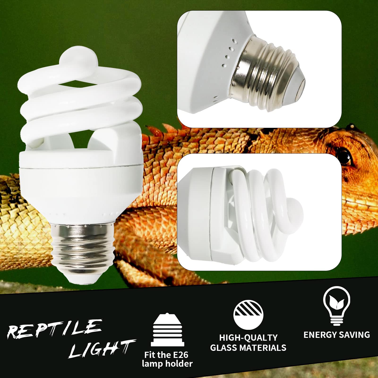 LUCKY HERP Mini UVB Reptile Light 10.0, 9W Compact Fluorescent Bulb for Desert Reptiles, Ideal for Turtles, Bearded Dragons,