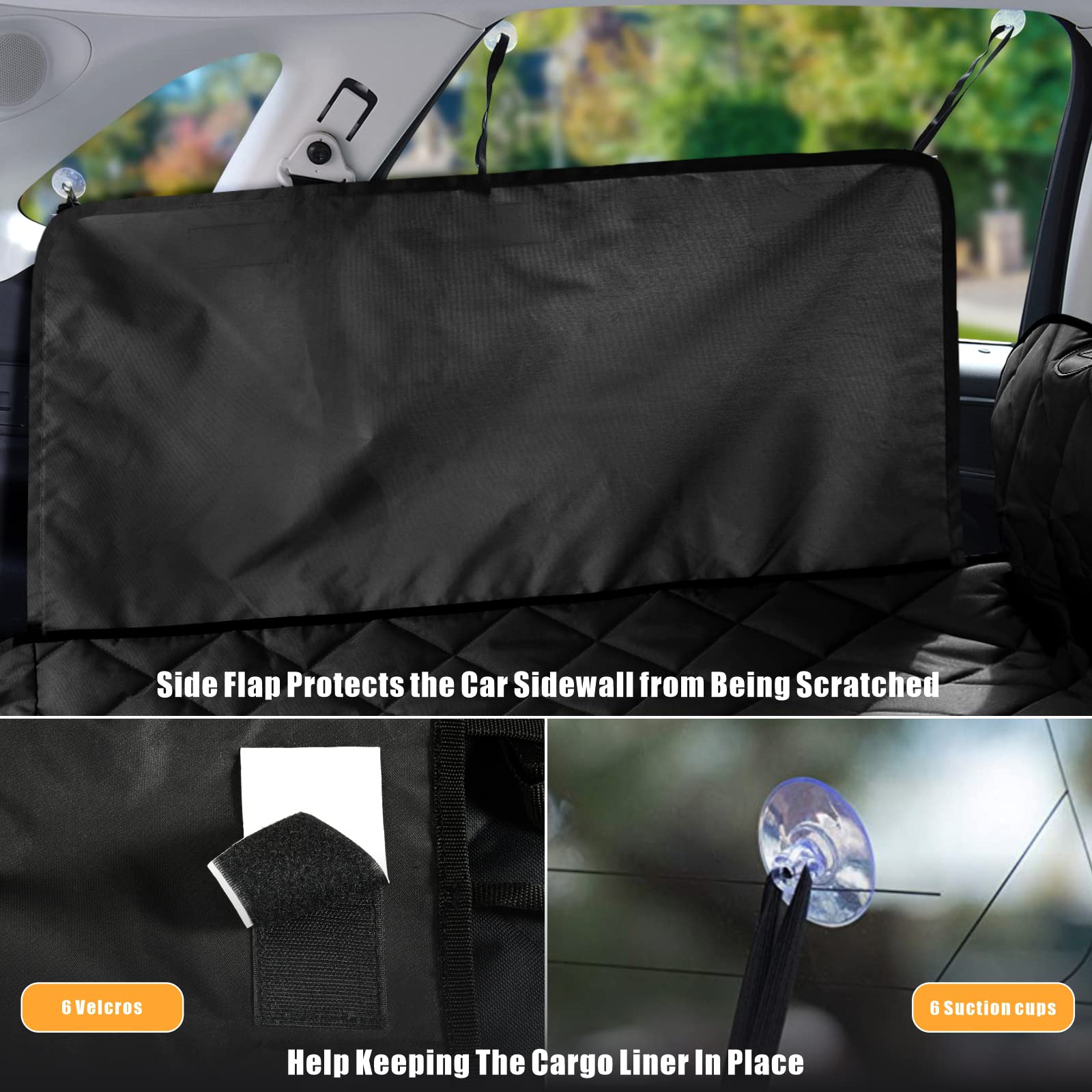 Veckle SUV Cargo Liner for Dogs, Waterproof Dog Trunk Cover with Side Flap Protector 2 Large Pockets Pet Seat Cover for SUV Seda