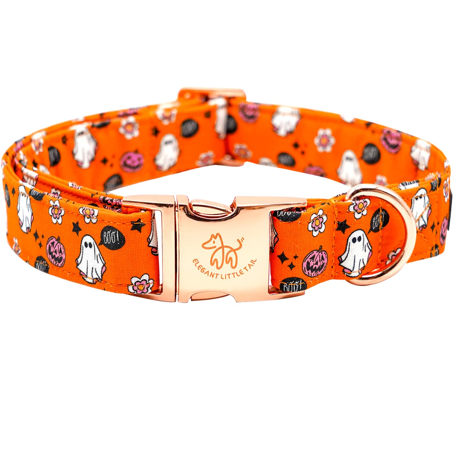Elegant Little Tail Halloween Dog Collar - Pumpkin Print, Cotton With Metal Buckle, Adjustable For Medium Dogs