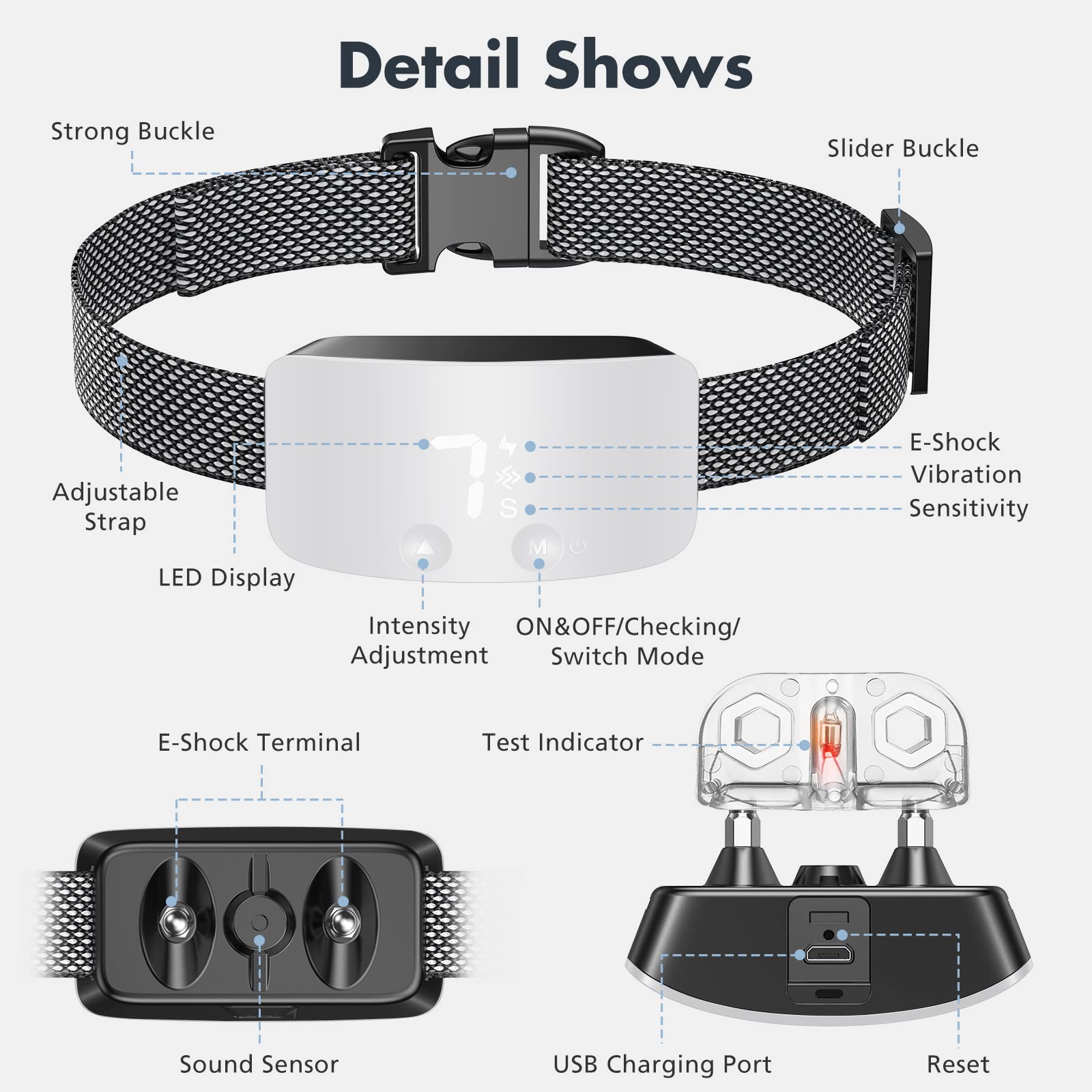 Nbju Bark Collar For Dogs,Rechargeable Anti Barking Training Collar With 7 Adjustable Sensitivity And Intensity Beep Vibration For Small Medium Large Dogs (White)