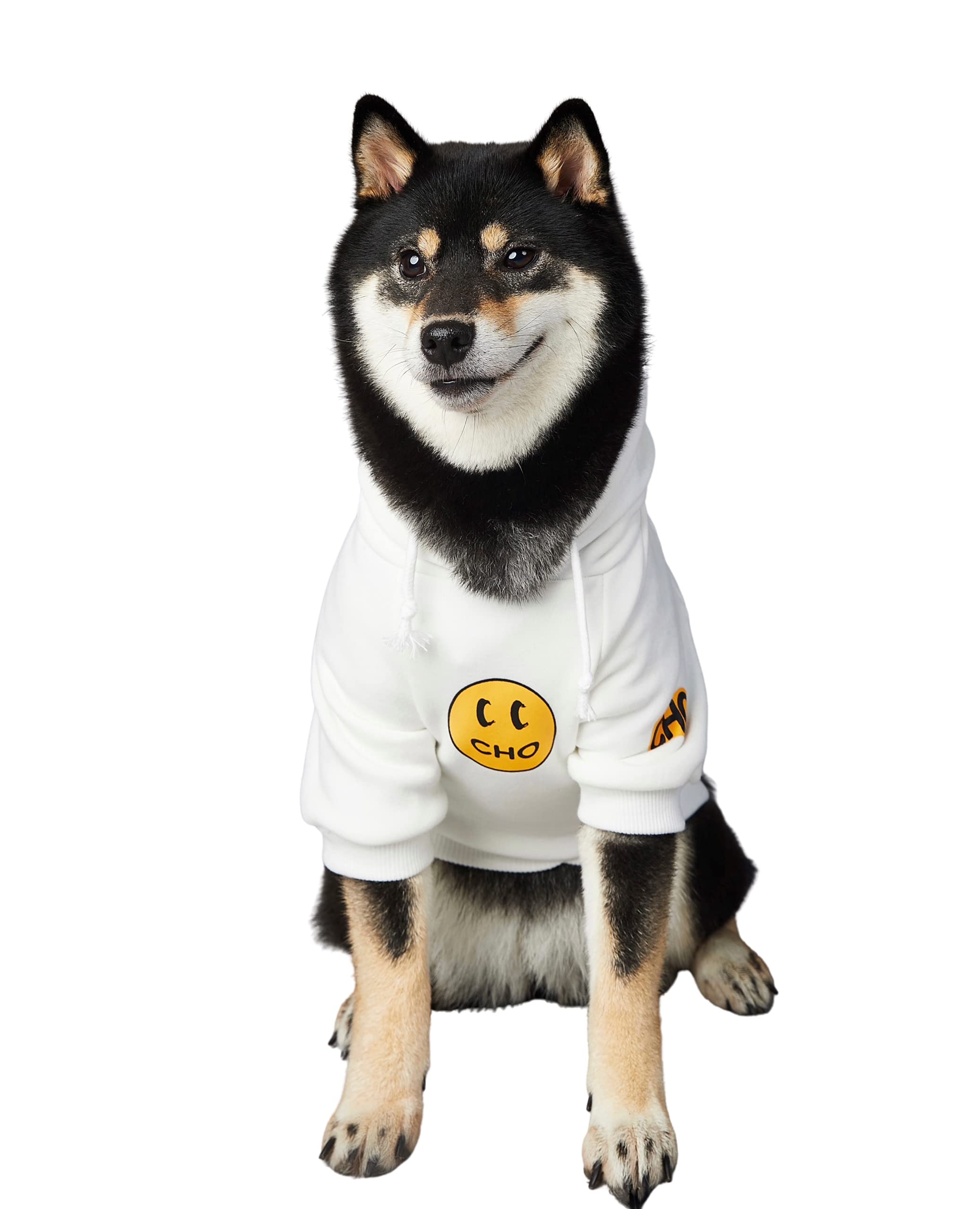 Chochocho Smiley Dog Hoodie Stylish Dog Clothes Smiley Face Sweater Cotton Sweatshirt Fashion Outfit For Dogs Cats Puppy Small Medium Large (L, White)
