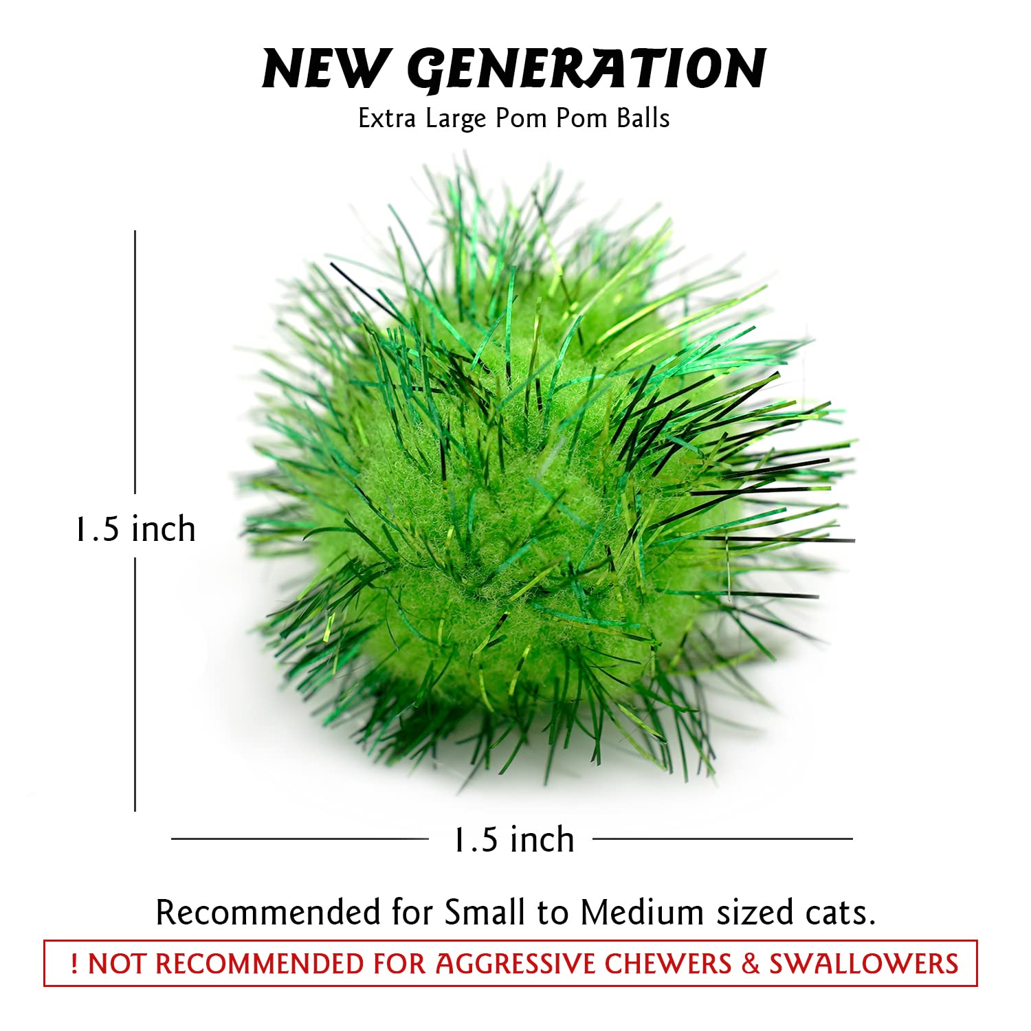 Rimobul 100Pcs 1.5 Inch Cat Toy Balls Extra Large Sparkly Cat'S Favorite Chase Glitter Ball Toy Sparkle Pom Pom Balls