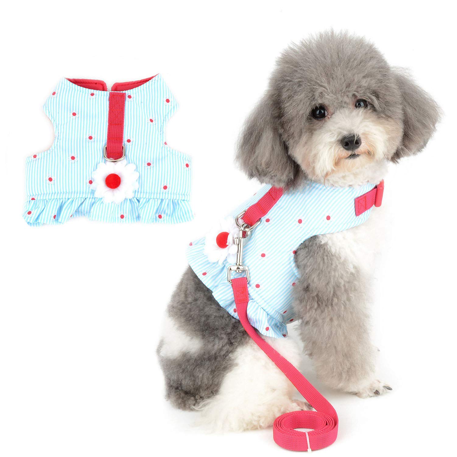 Zunea No Pull Small Dog Girl Harness Dress Escape Proof Cat Kitten Vest Harness Leash Set Step-in Soft Cotton Padded Striped and