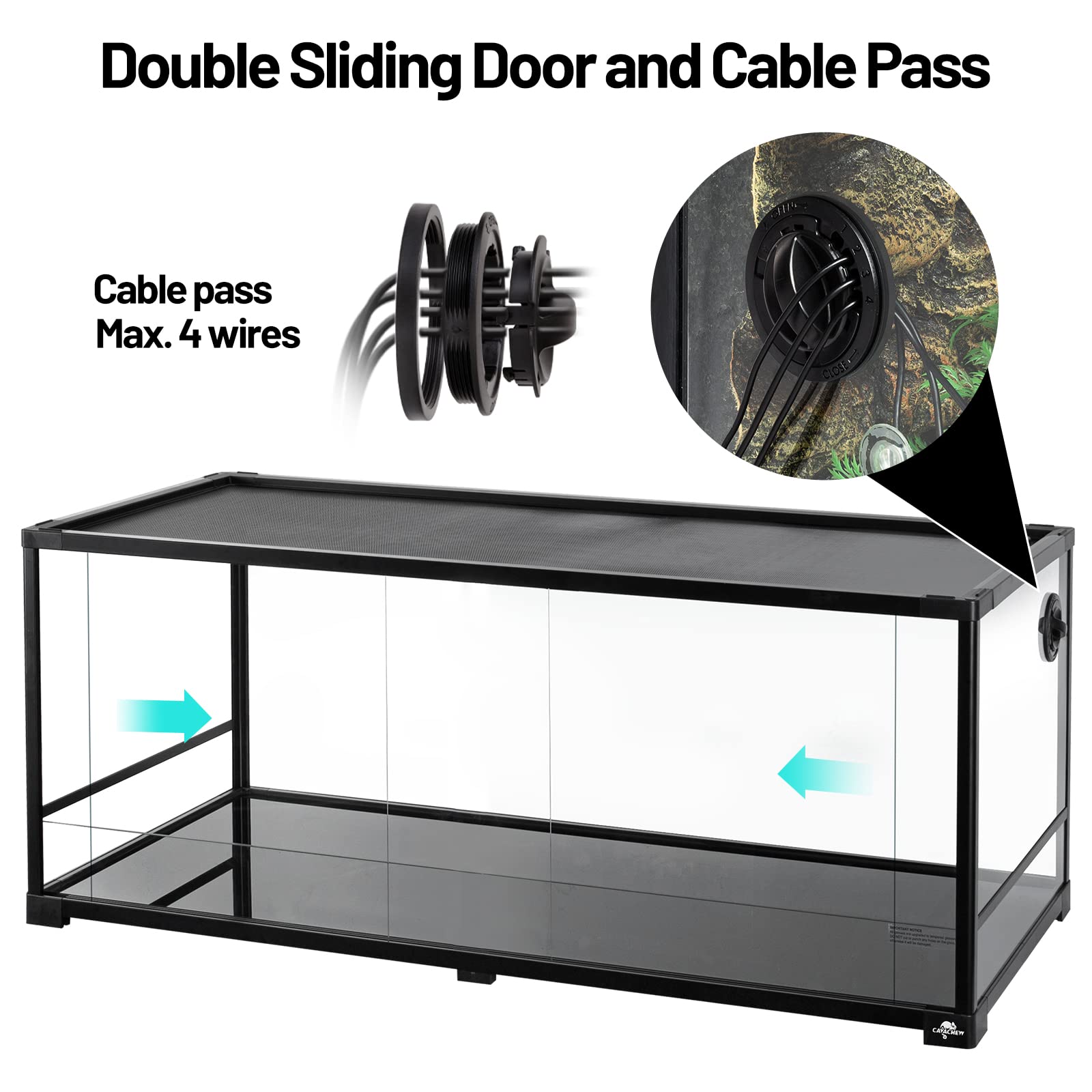 CAVACHEW 67 Gallon Reptile Tank, Glass Terrarium 48"x18"x18", Black, Sliding Door, Ventilation, Ideal for Bearded Dragons, Lizards, Sn