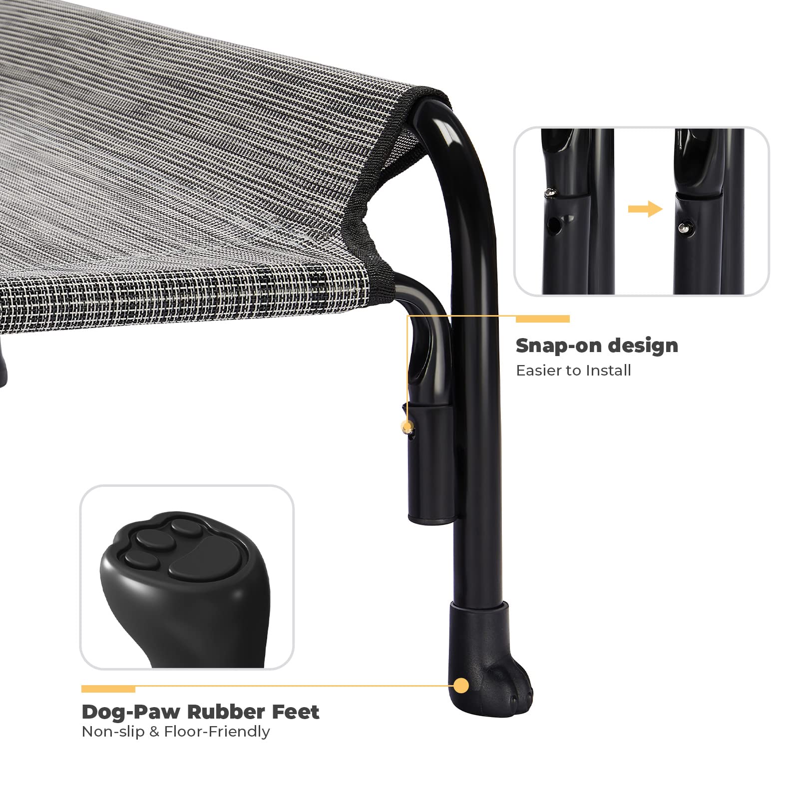 Veehoo Elevated Dog Bed, Outdoor Raised Dog Cots Bed For Large Dogs, Cooling Camping Elevated Pet Bed With Slope Headrest For Indoor And Outdoor, Washable Breathable, Large, Black Silver, Cwc2204