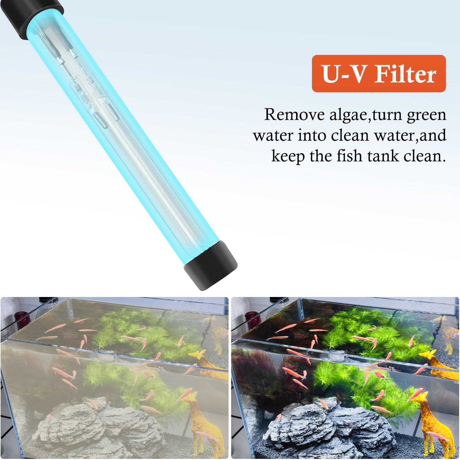 FEDOUR 165GPH U-V Aquarium Filter Pump with Timer for 10-50 Gallon Tanks, Model 138, Includes Biochemical and Activated Carbon Cotton