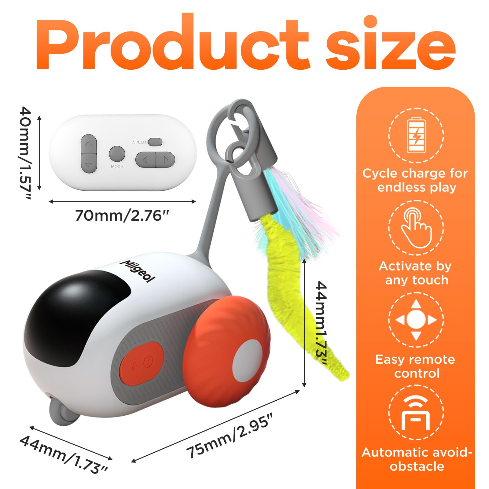 Milgeol Turbo Tail 3.0, Teazys Cat Toy Turbo Tail, Smart Remote Control Electric Interactive Cats Toy, Type-C Rechargeable Turbo