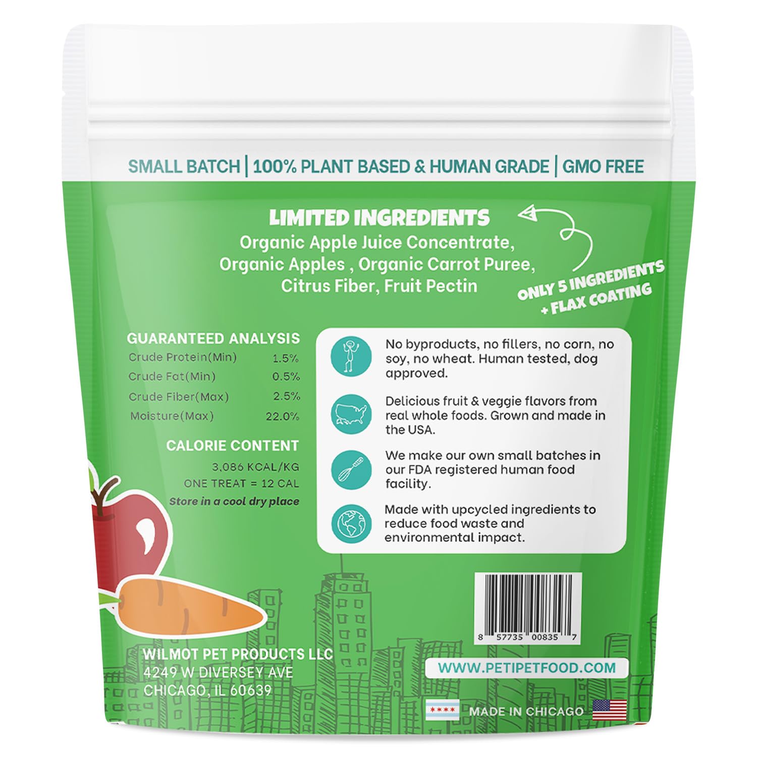 PETIPET Apples+Carrots Plant-Based Fruit Dog Treats - Carrot and Apple Soft & Chewy - Healthy Vegetarian, Vegan Dog Treats with