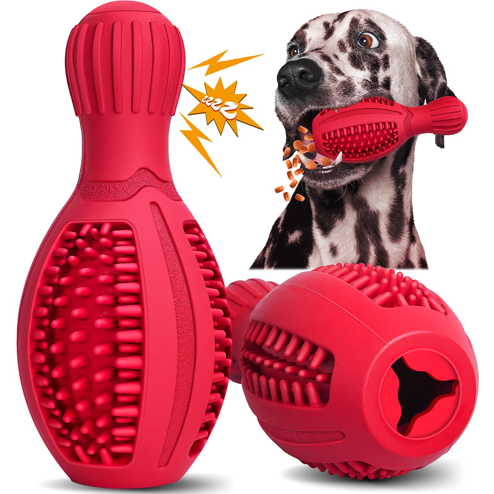 TonyEst Treat Dispensing Puzzle Dog Toy - Interactive Chew Toys for Aggressive Chewers, Durable Rubber with Squeaker & Mental St