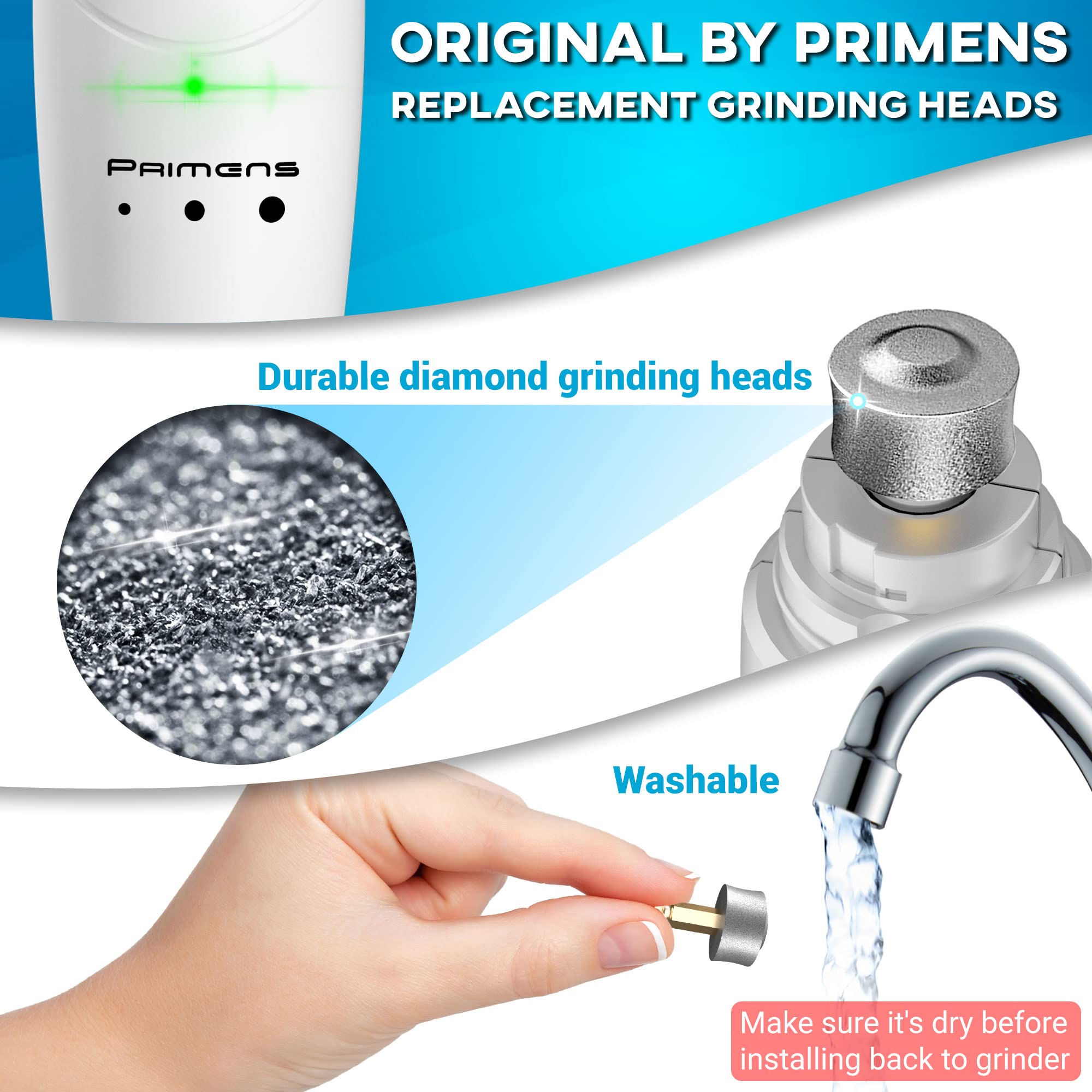 Primens Professional Dog Nail Grinder Replacement Head (Pack Of 3 Bits) - Diamond Replaceable Tip For Pet Claw Grooming, Spare Grinding Wheel For Large, Medium & Small Dogs