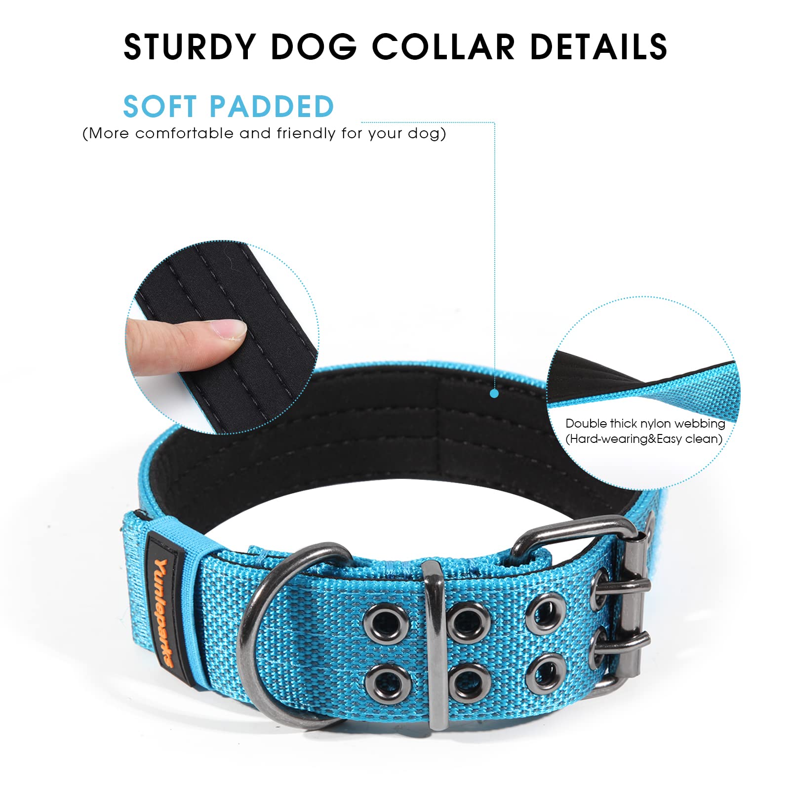 Yunleparks Tactical Collar For Medium Large Dogs, Heavy Duty Metal Buckle, Soft Neoprene Padded, Nylon Wide(Medium, Blue)