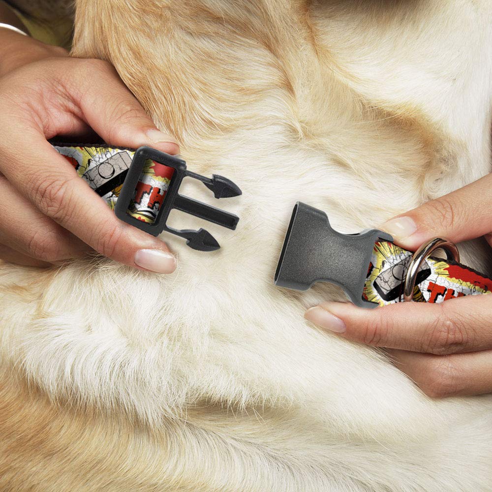 Buckle-Down Dog Collar Plastic Clip Thor Hammer Red Yellow White 11 To 17 Inches 1.0 Inch Wide, Pc-Wth005-M