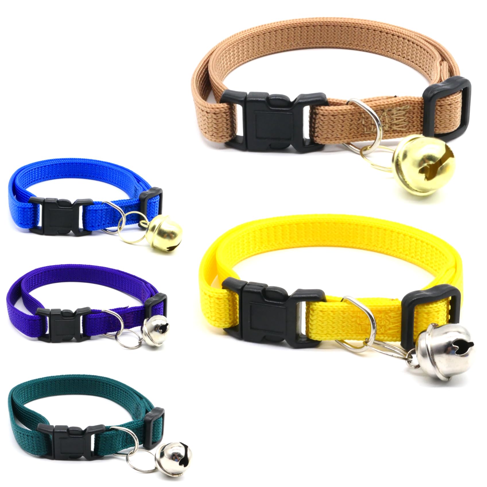 Ela Inc. 5 Pack Breakaway Cat Collars With Detachable Bells Adjustable Soft Kitten Collars For Boys & Girls, Small Pet Safety Co