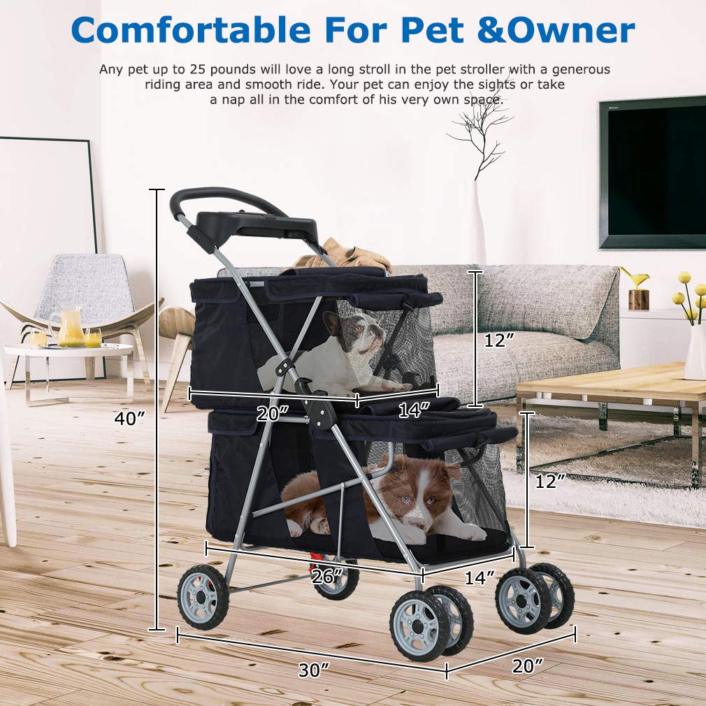 Dog Stroller Cat Pet Carriers for Small Medium Dogs Cats Travel Camping 4 Wheels Lightweight Folding Crate Stroller with Soft Pa