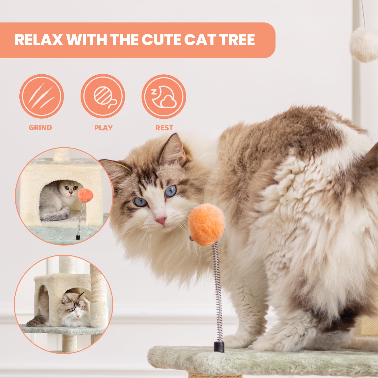 Hyabi 59 Inch Flower Cat Tree Tower Condo Multi-Level Furniture Apartment Plush Amusement Platform With Scratch Posts Toy Ball Pet House Play For Indoor Cats Large Adult