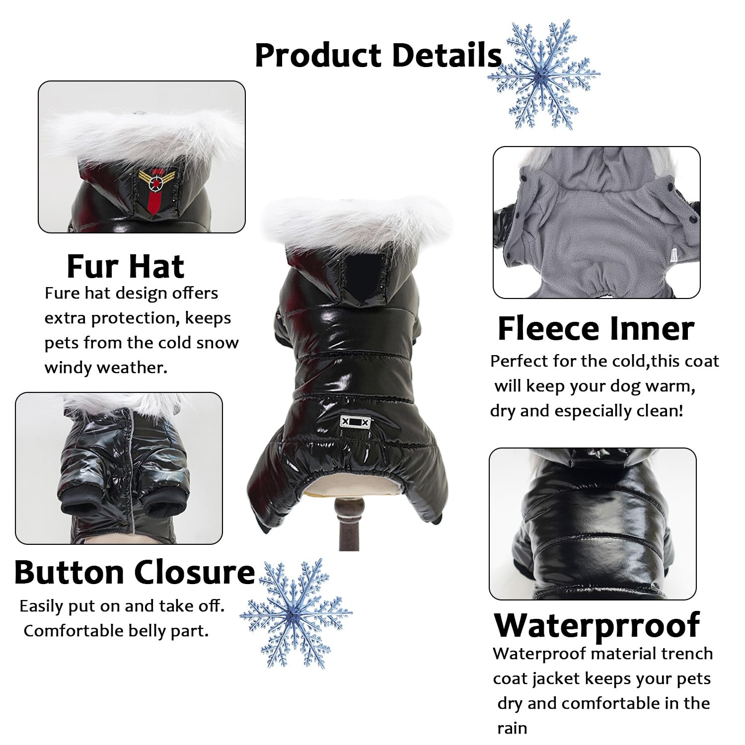Waterproof Pet Clothes For Winter Warm Dog Jacket Coat Hooded Jumpsuit Snowsuit (L, Black)