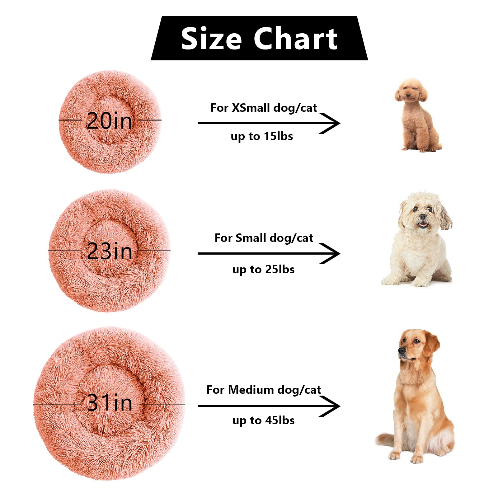 Calming Dog Bed For Large Dogs, Anti Anxiety Dog Bed, Round Dog Bed, Plush Faux Fur Dog Bed, Fluffy Dog Bed, Soft Cozy Pet Bed, Machine Washable, 30X30Inch Pink