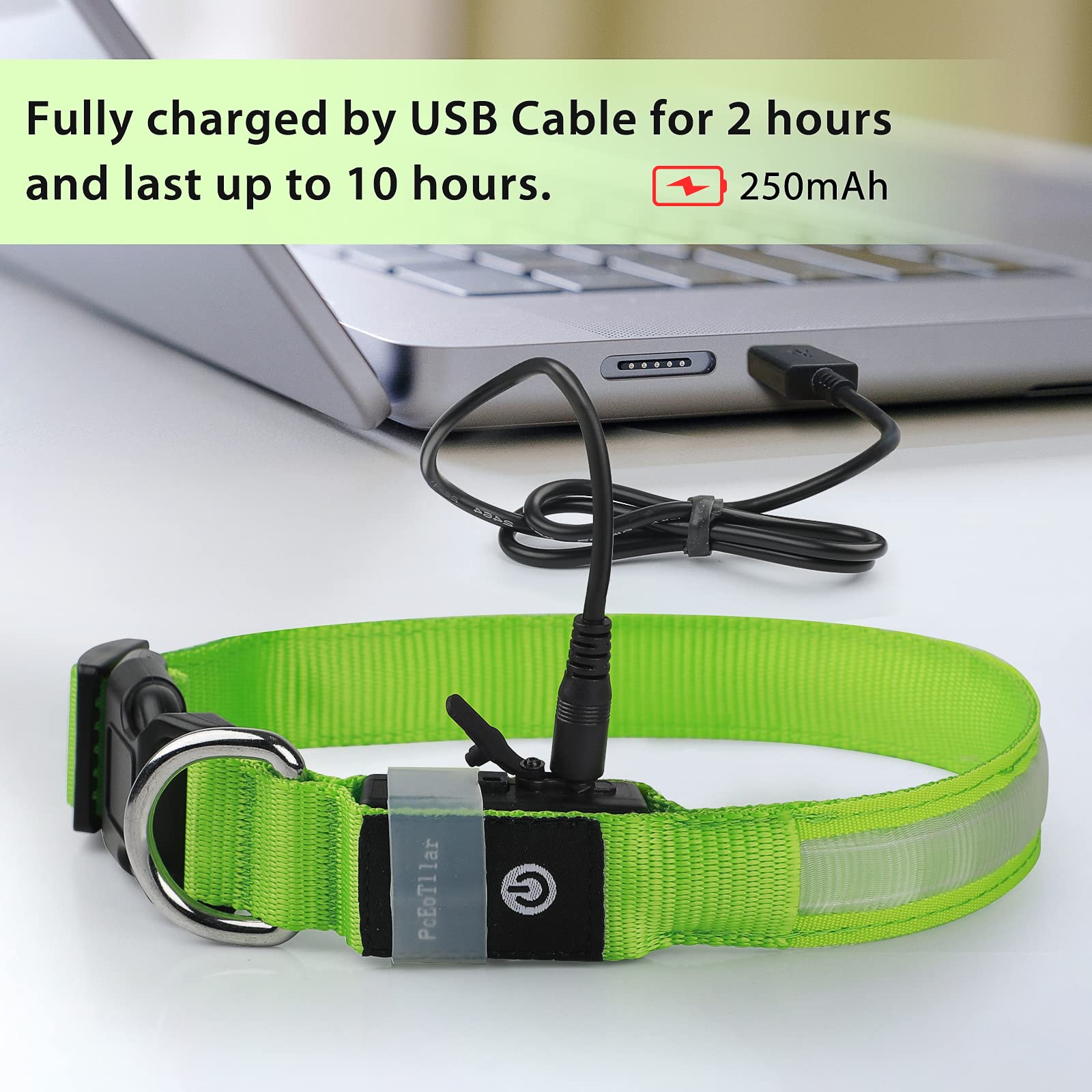 PcEoTllar LED Light Up Dog Collar - Rechargeable, Color Changing, Waterproof, L(19-23.6 inch), Green, Model DC5200RGB