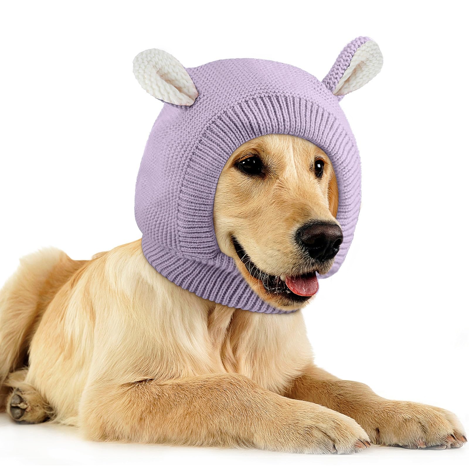 Quiet Ears For Dogs, Dog Ear Muffs Noise Protection Knitted Pet Ears Snood Head Wrap Hats For Medium To Large Cats Pets(Light Pu