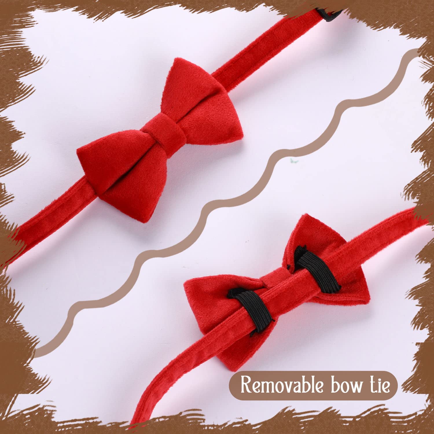2 Pcs Velvet Cat Collar With Bell And Bowtie, Adjustable Breakaway Cat Collars Kitten Small Puppy Safety Bow Tie Solid Wedding Basic Color Cat Bow Tie Collar