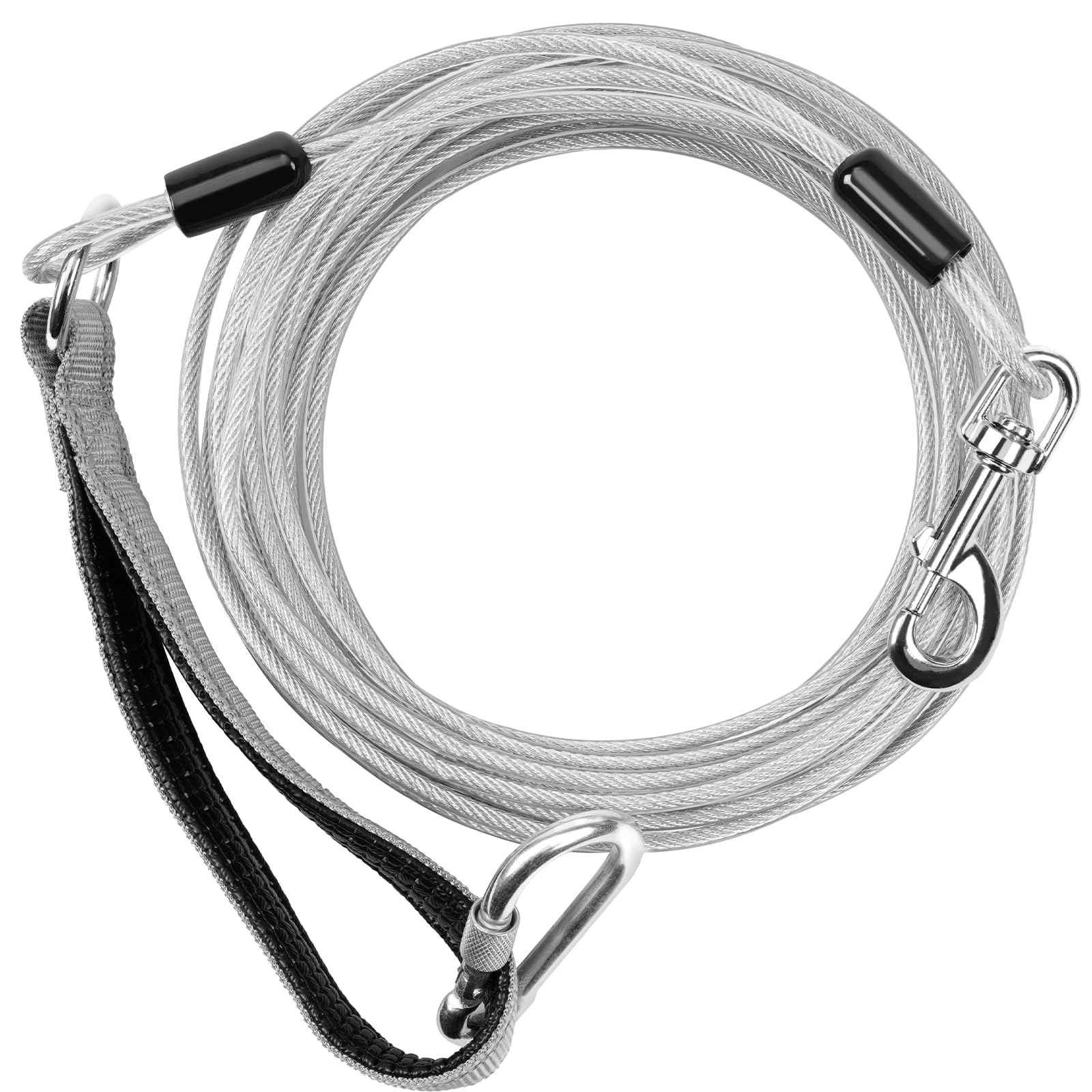 Long Leash Chew Proof, Tie Out Cable For Dogs 10/20/30/50 Ft With Carabiner, Leads For Yard Medium Large Dogs, Padded Handle (Gr