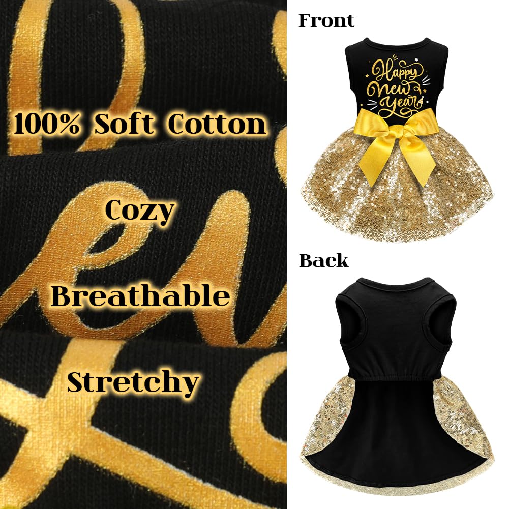 Happy New Year Outfit - Dog Dresses & Costumes For Small & Large Dogs - Funny Puppy Dress With Bow - Holiday & Christmas Costume