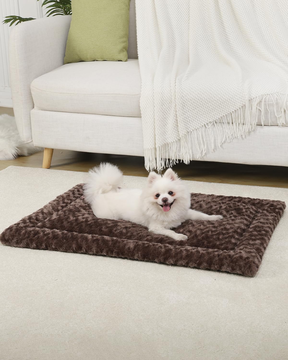 Washable Dog Bed Mat Reversible Dog Crate Pad Soft Fluffy Pet Kennel Beds Dog Sleeping Mattress For Large Jumbo Medium Small Dogs, 29 X 18 Inch, Brown