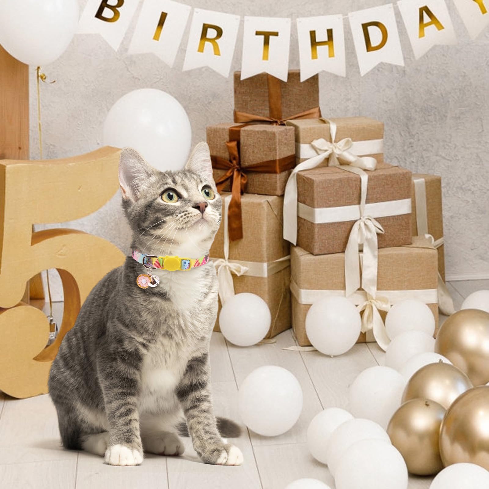 Scenereal Birthday Cat Collars Breakaway With Bells, 3 Pack Adjustable Cat Collars For Boy And Girl, Cute Cat Collar For Kitten