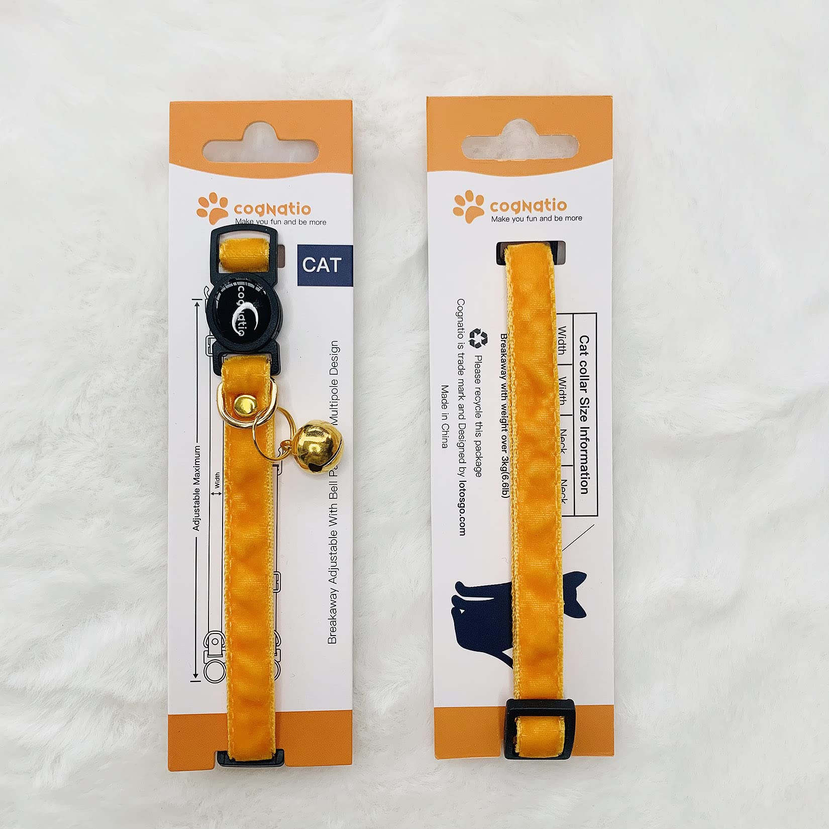 Cognatio Safety Quick Release Cat Collars,Double Velvet With Bell Available In A Range Colors,Perfect For Your Kitty, Adjustable
